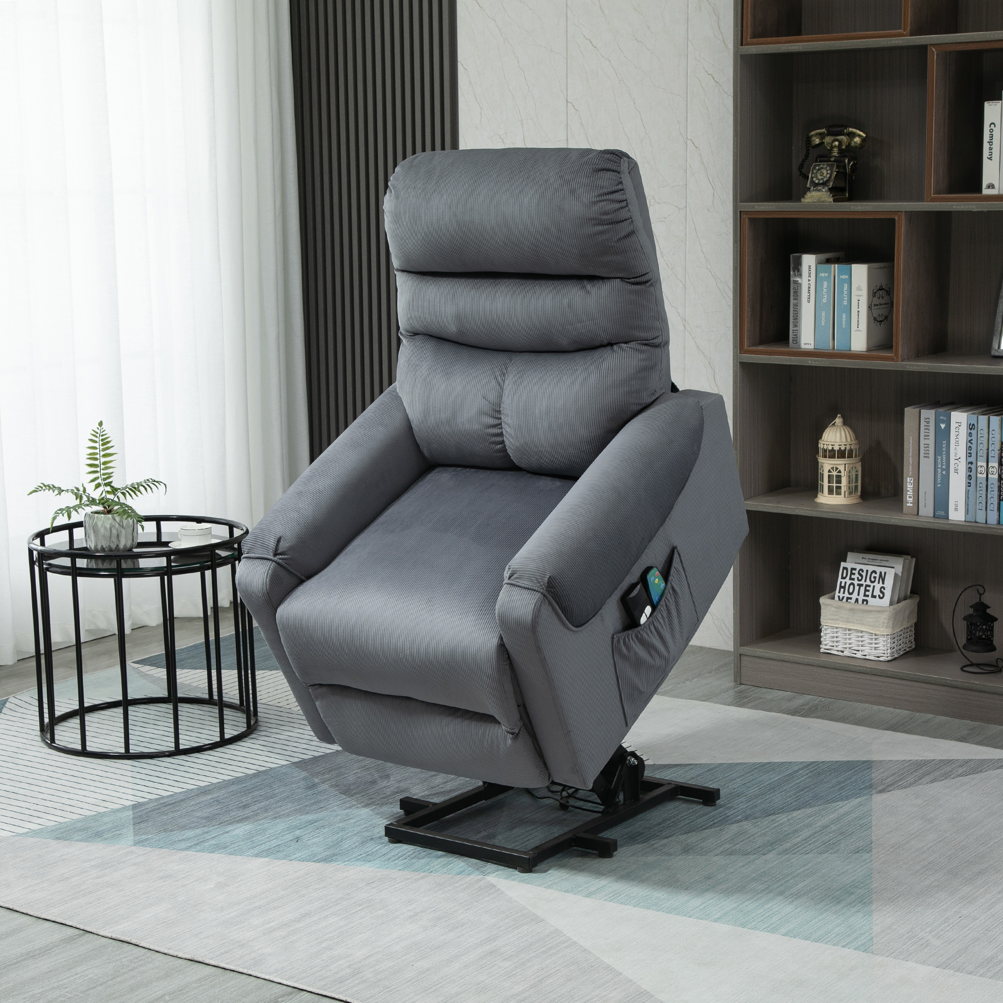 HOMCOM tv-stoel met massagefunctie opstahulp afstandsbediening, verwarming elektrisch ligfunctie polyester stof metaal donkergrijs 79 x 97 x 103 cm
