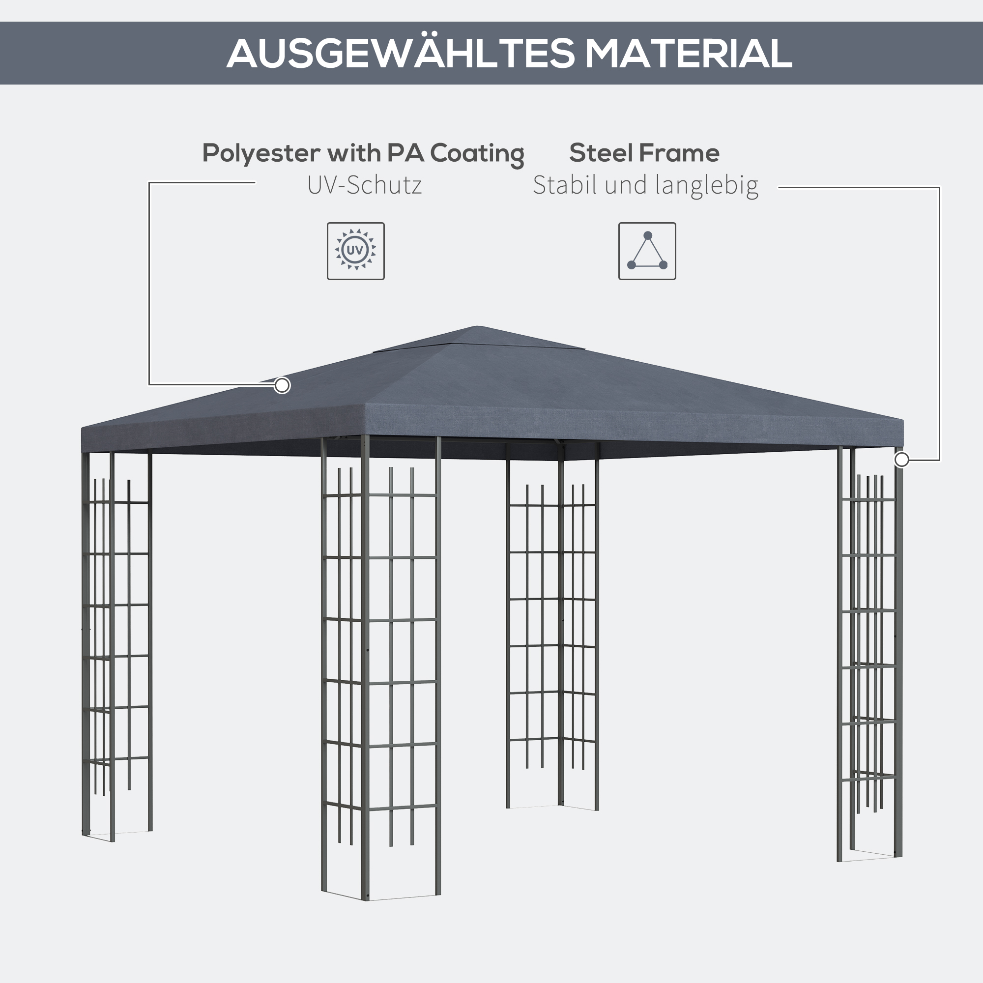 Outsunny Garden Gazebo 3 x 3 m Gazebo Garden Tent Marquee Steel Grey