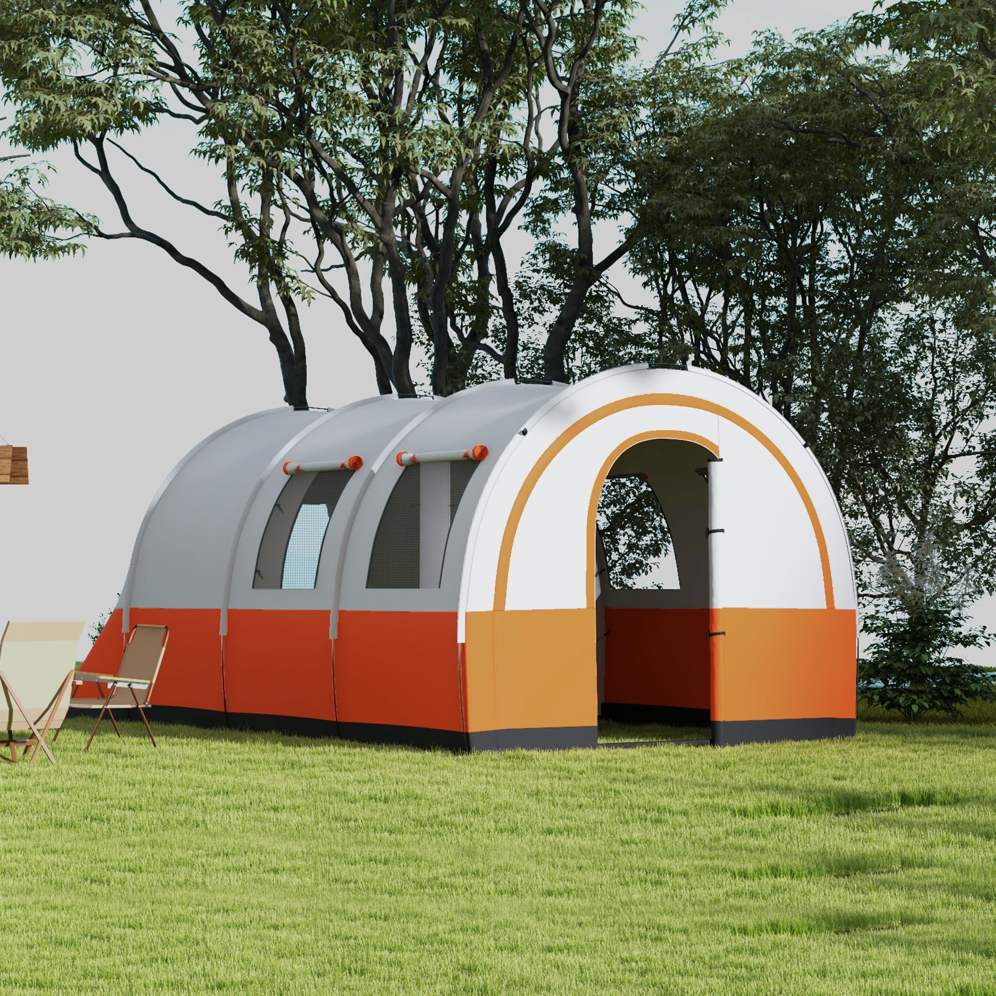 Outsunny Campingtent tot 6 Pers, FamilieTent, Aparte Ruimtes, Waterdicht, Crèmewit