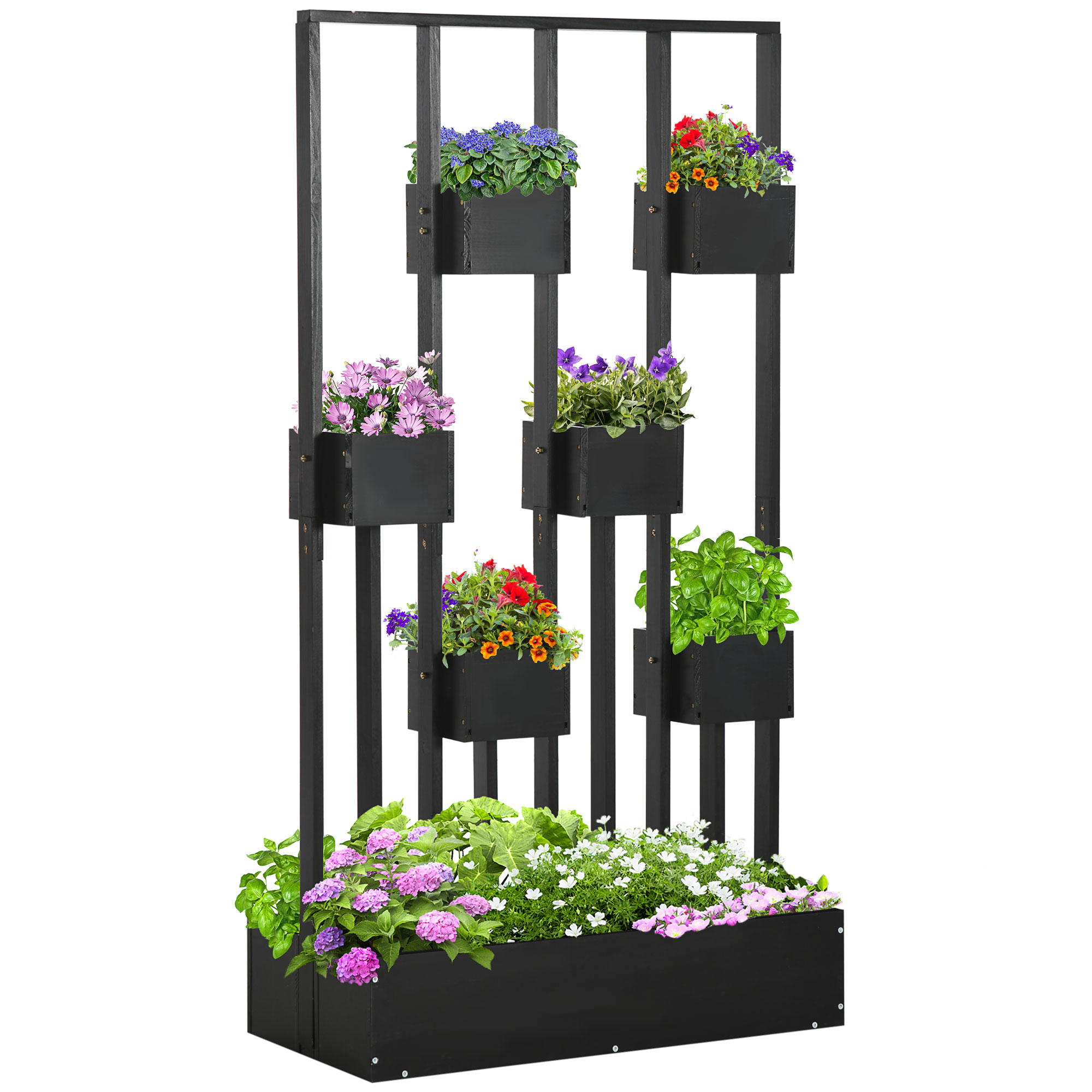 Outsunny bloembak, verhoogd bed, plantenbak met latwerk muur groentebed hout