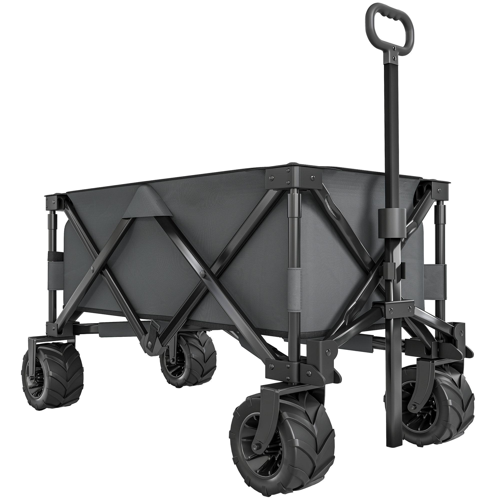 Outsunny handkar opvouwbare handkar 360° tuinwagen transportwagen met telescopisch handvat in hoogte verstelbare handgreep strandwagen metaal Oxford donkergrijs 108 x 53 x 59-89 cm
