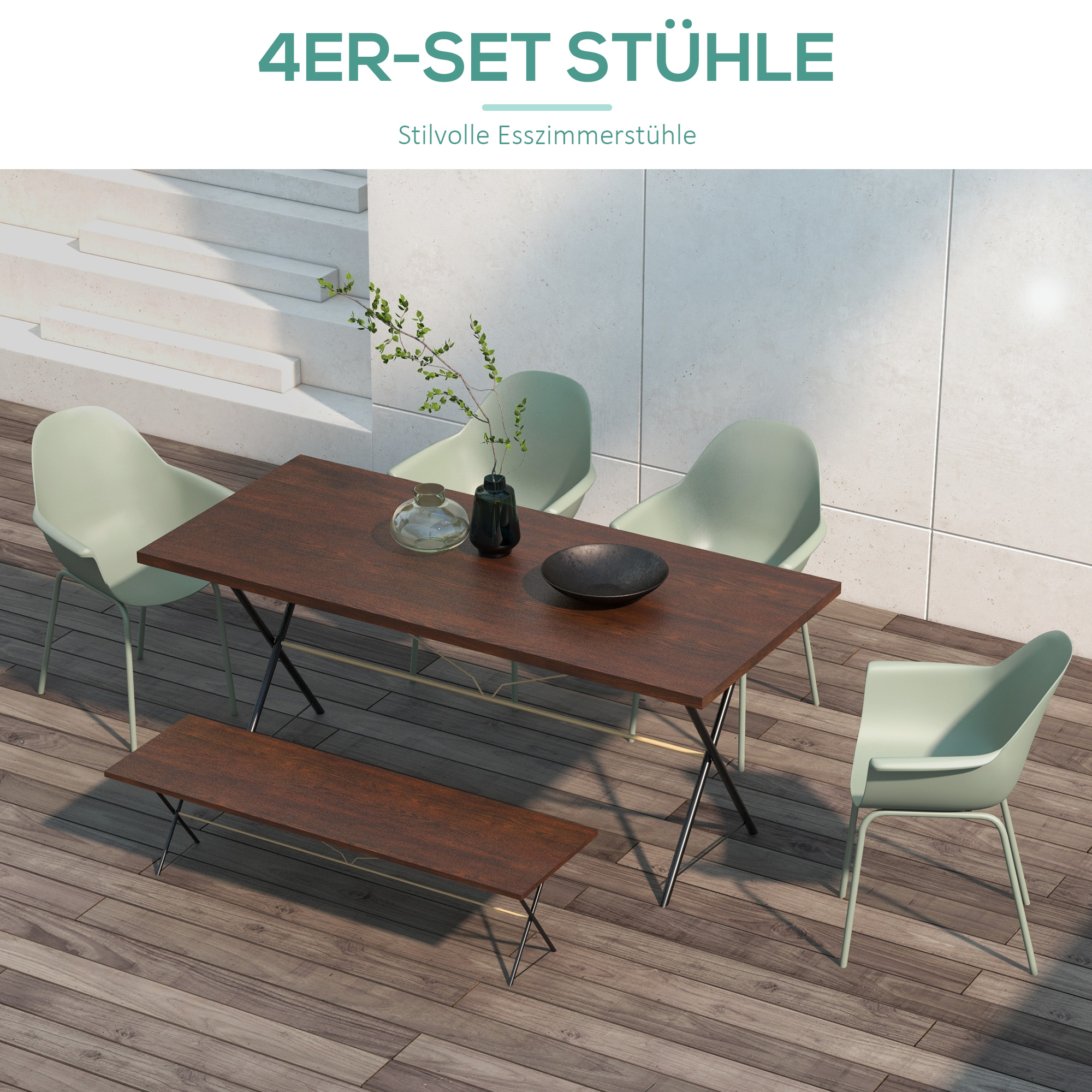 Outsunny 4-delige set tuinstoelen, buitenstoelen, tuinstoel, modern design, 59 cm x 55 cm x 84 cm, groen