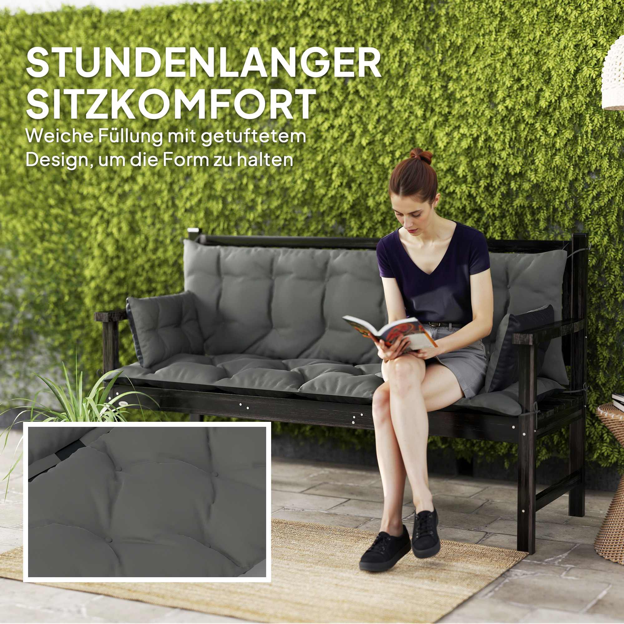 Outsunny Outdoor kussen set voor bank of schommelbank, tweezijdig, polyester, schuim, 180 x 110 x 8 cm, Donkergrijs