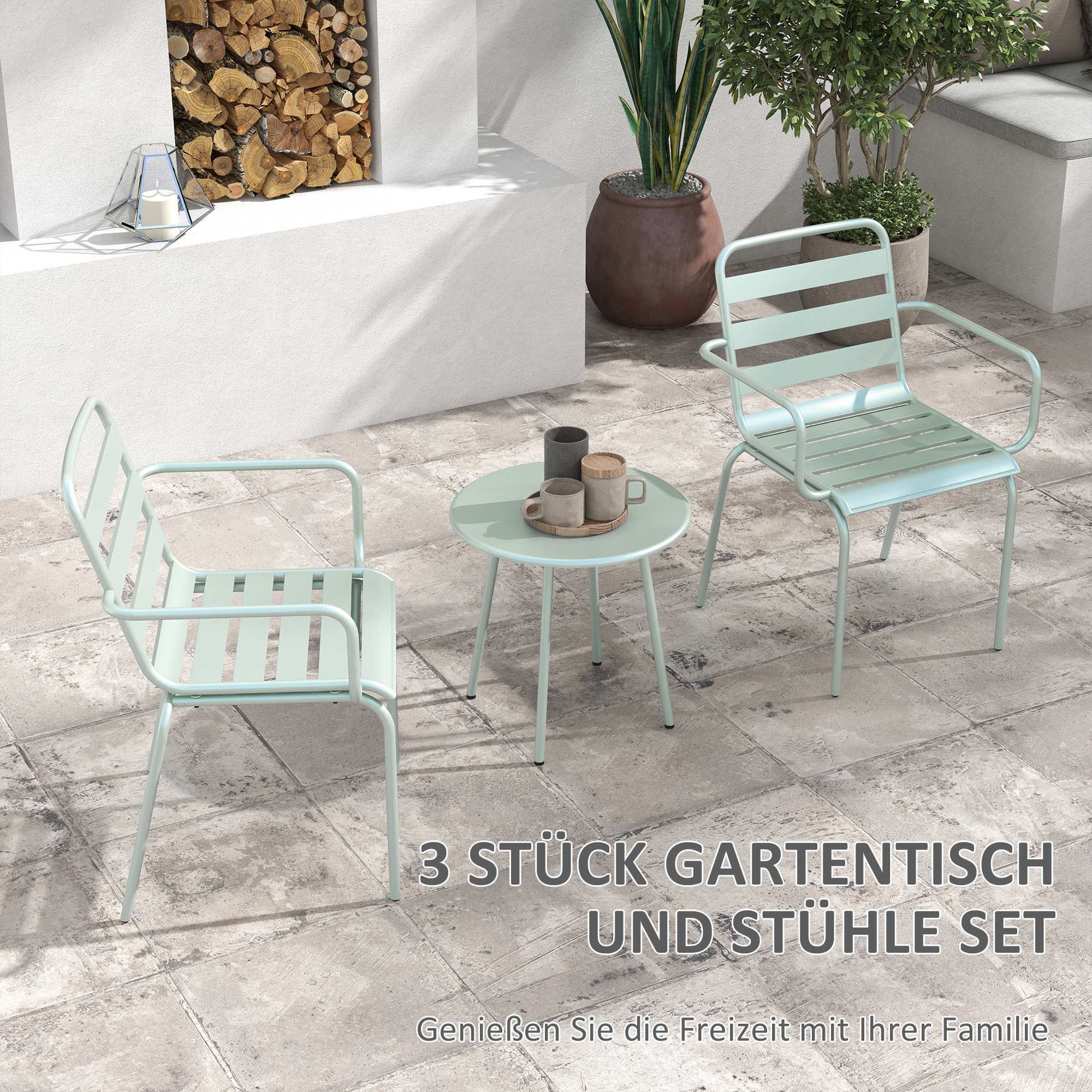 Outsunny 3-delig Bistro-Set Balkonbistro-Set 2-persoons Bistroset, inklapbaar, modern design, 51 x 58 x 78 cm, Groen