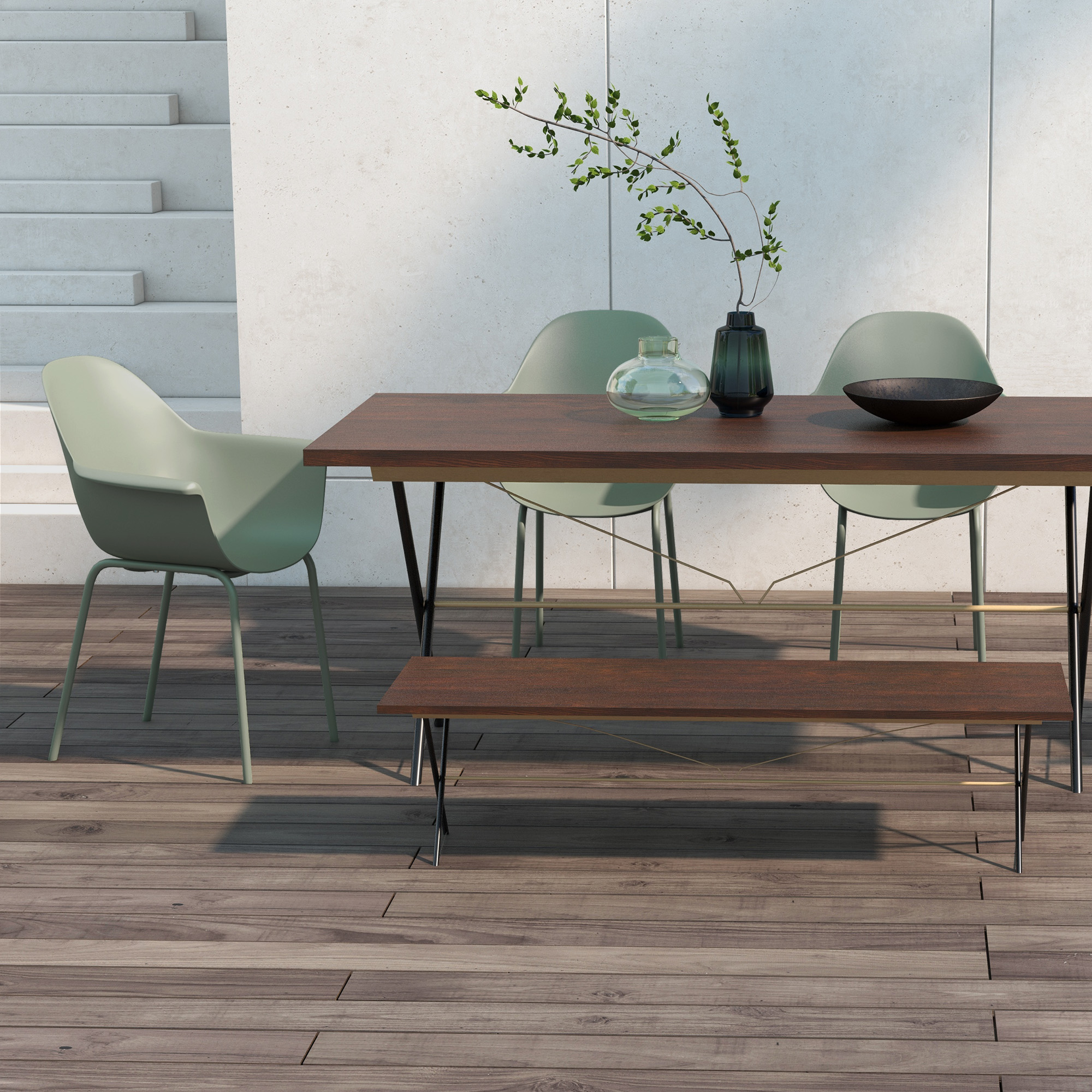 Outsunny 4-delige set tuinstoelen, buitenstoelen, tuinstoel, modern design, 59 cm x 55 cm x 84 cm, groen
