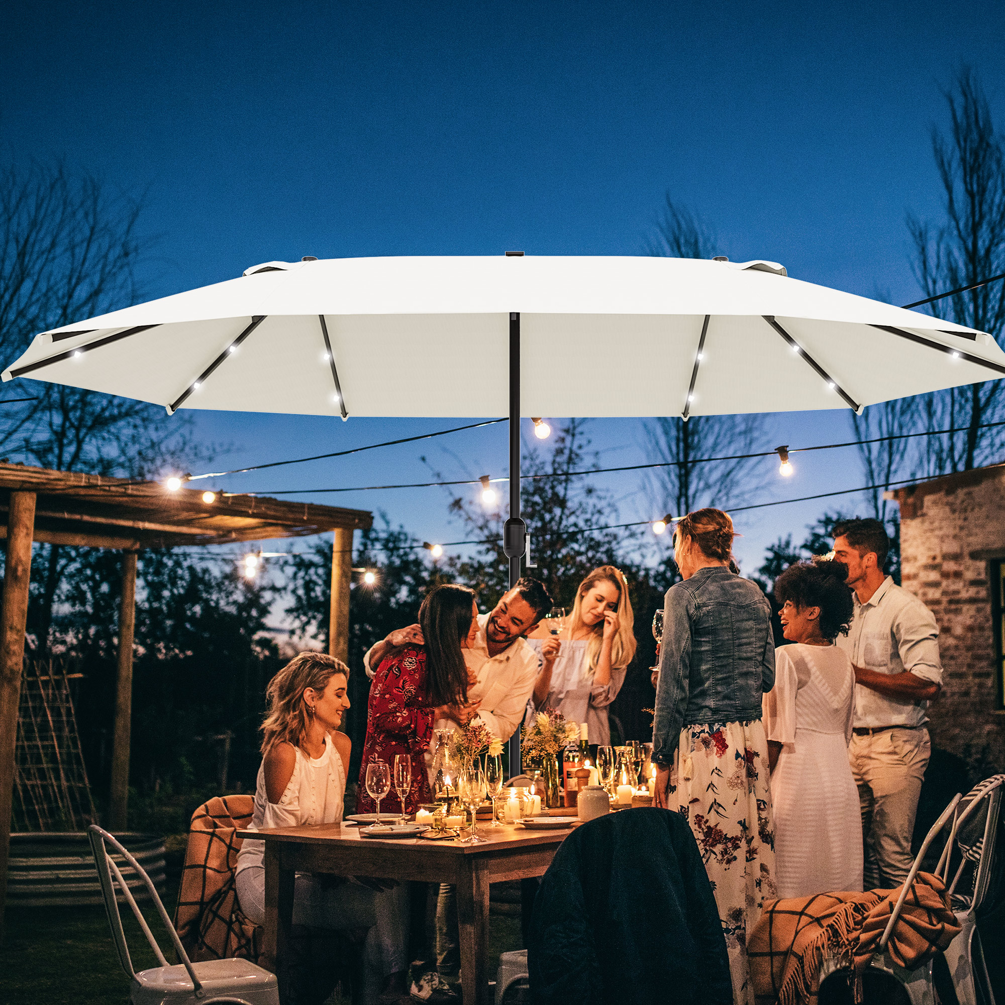 Outsunny parasol ovaal crème wit 440 x 260 cm