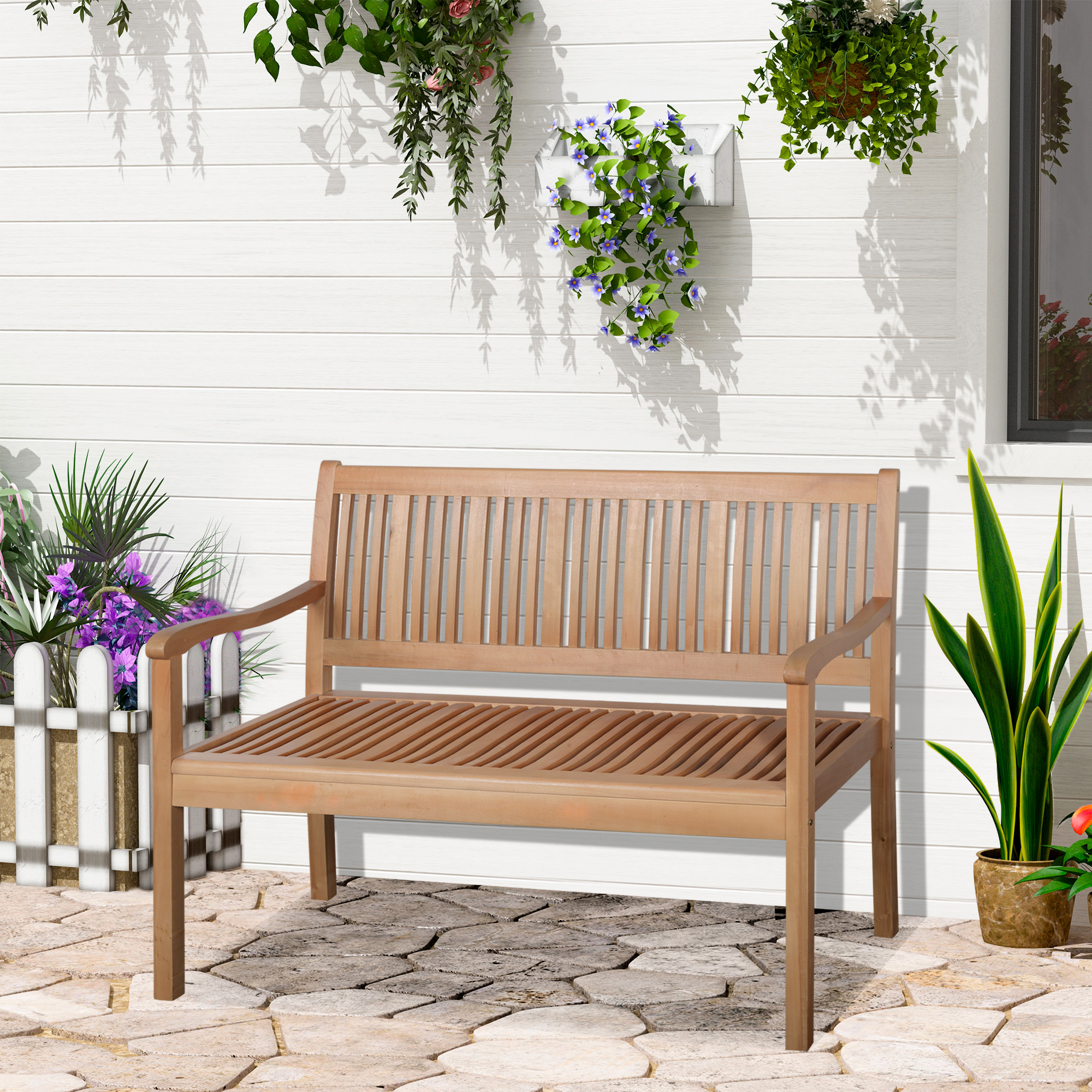Outsunny 2-persoons tuinbank, populier, geel, 126,8 x 62 x 91,3 cm