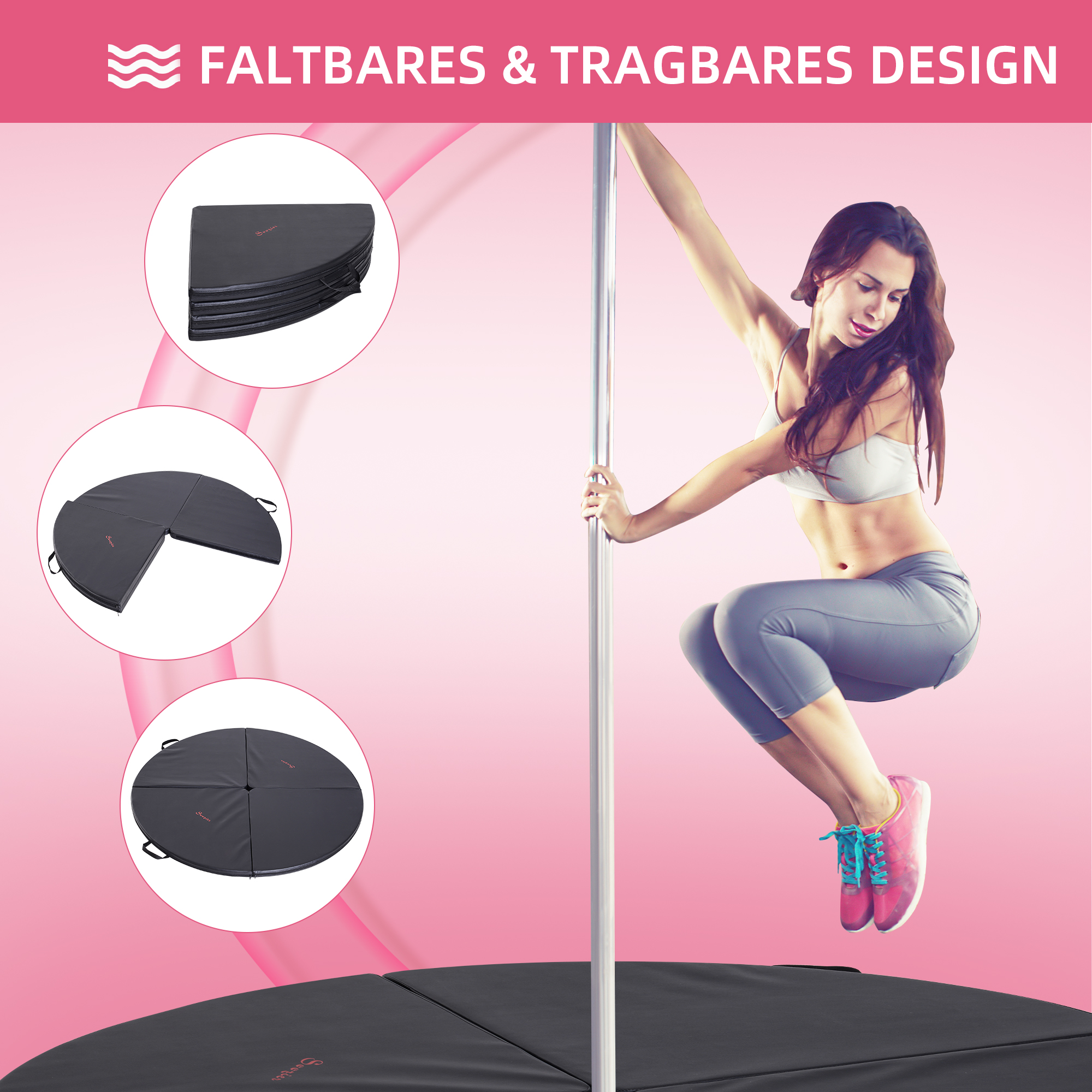 HOMCOM Paaldansmat, 5 cm dikke ronde kunststof mat voor paaldansoefeningen, gymnastiek, yoga, Zwart