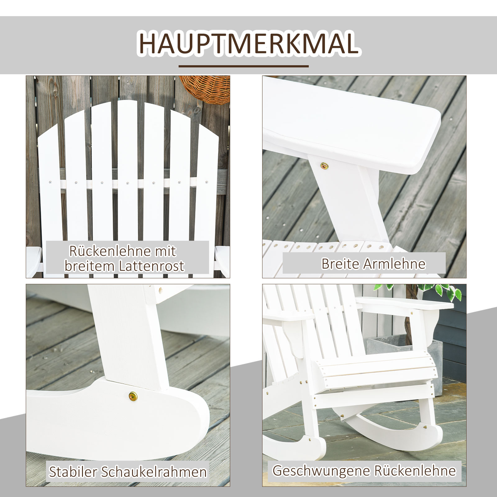 Outsunny adirondack tuinstoel wit 77 x 94 x 97 cm