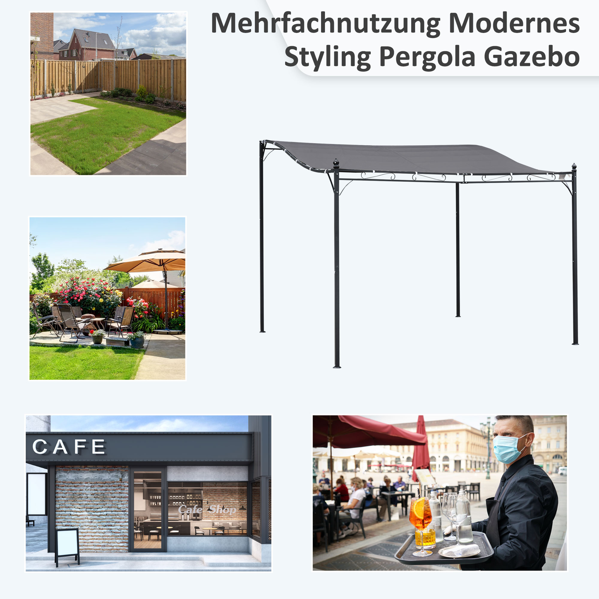 Outsunny Pergola Gazebo Gazebo Luifeltent Metaal Grijs 297x297cm