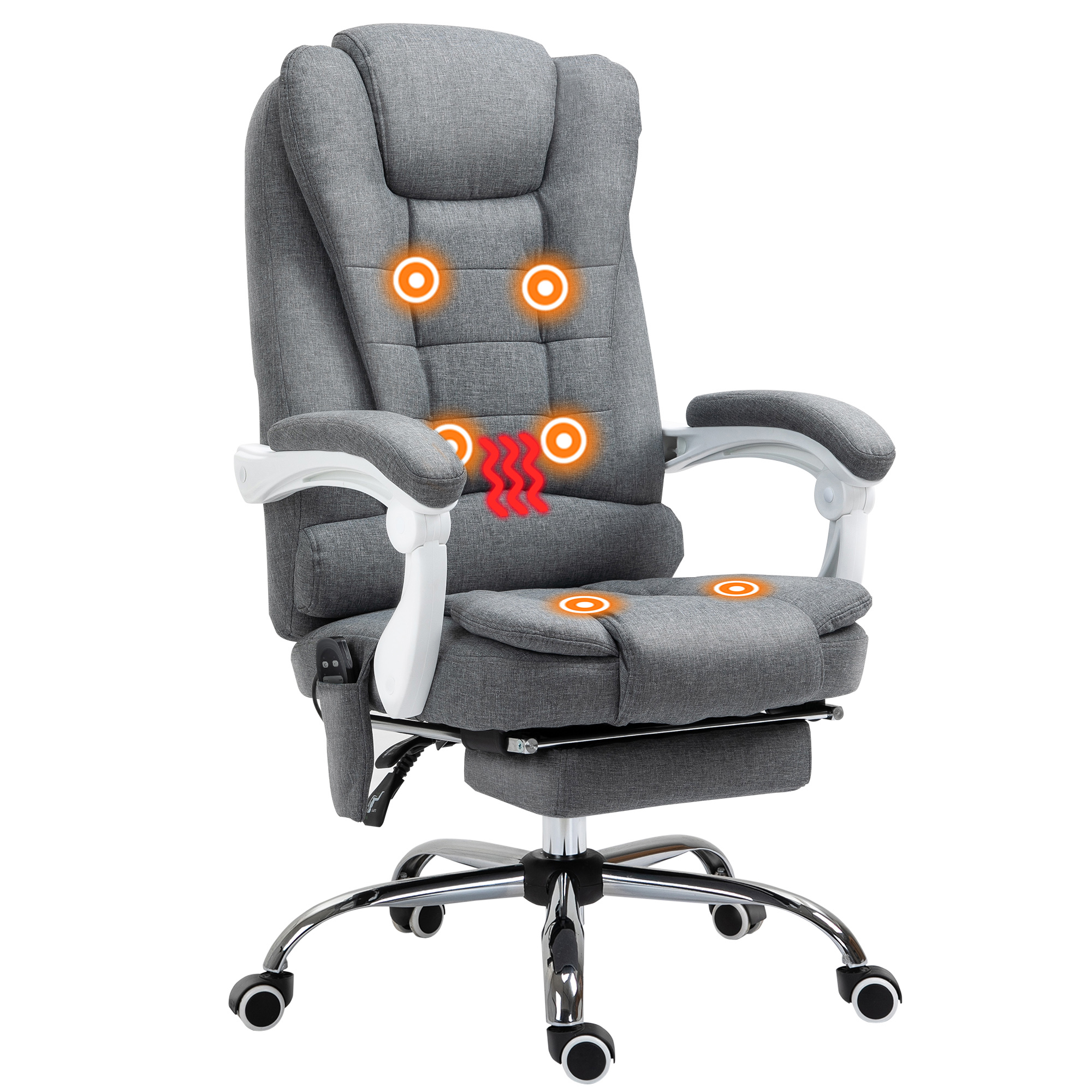Vinsetto Ergonomische Massagestoel, 6 Vibratiepunten, Verstelbare Rugleuning, 360° Draaistoel, Grijs