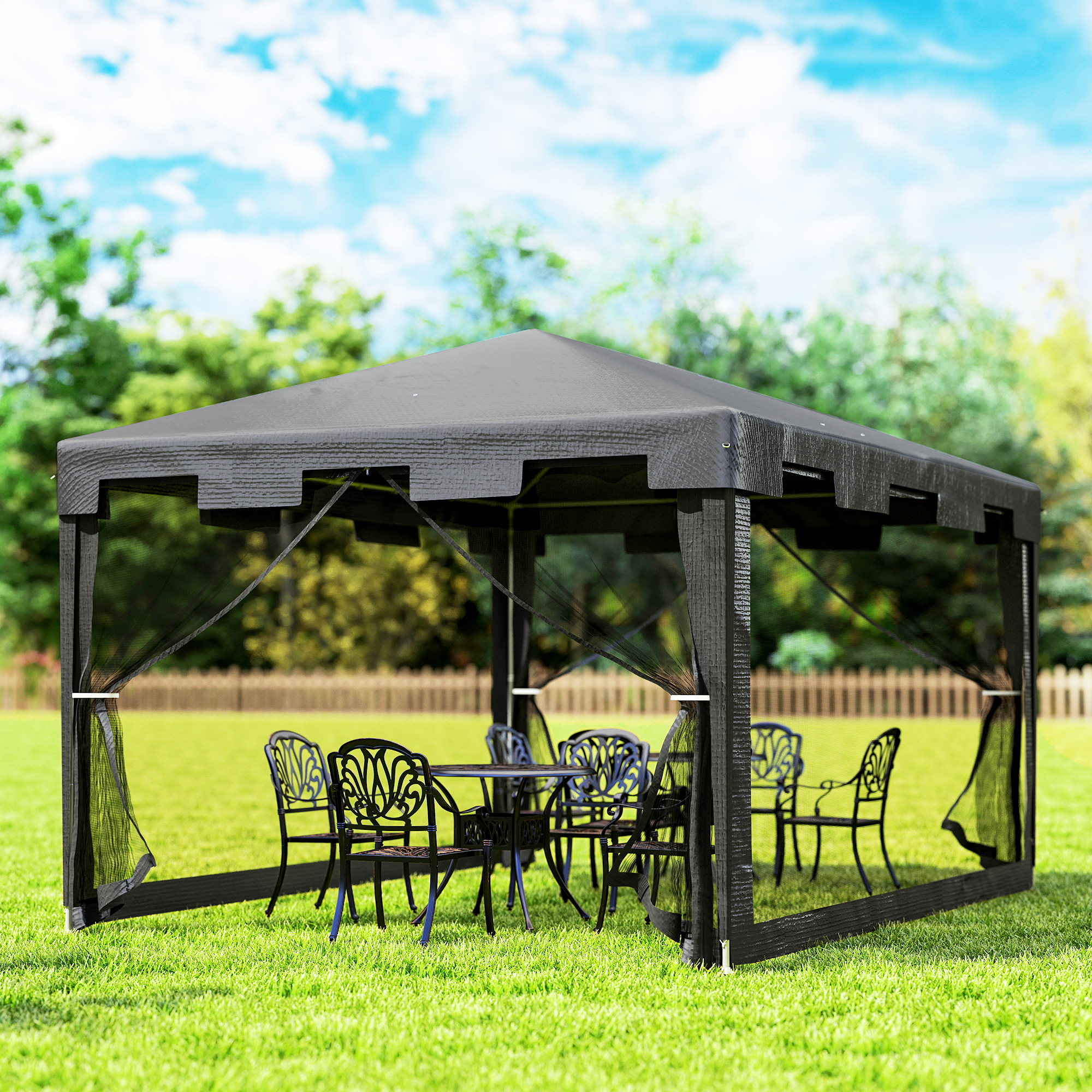 Outsunny Paviljoen 3 x 3 m - Weerbestendig, Opvouwbaar, 395 cm x 295 cm x 255 cm, Zwart