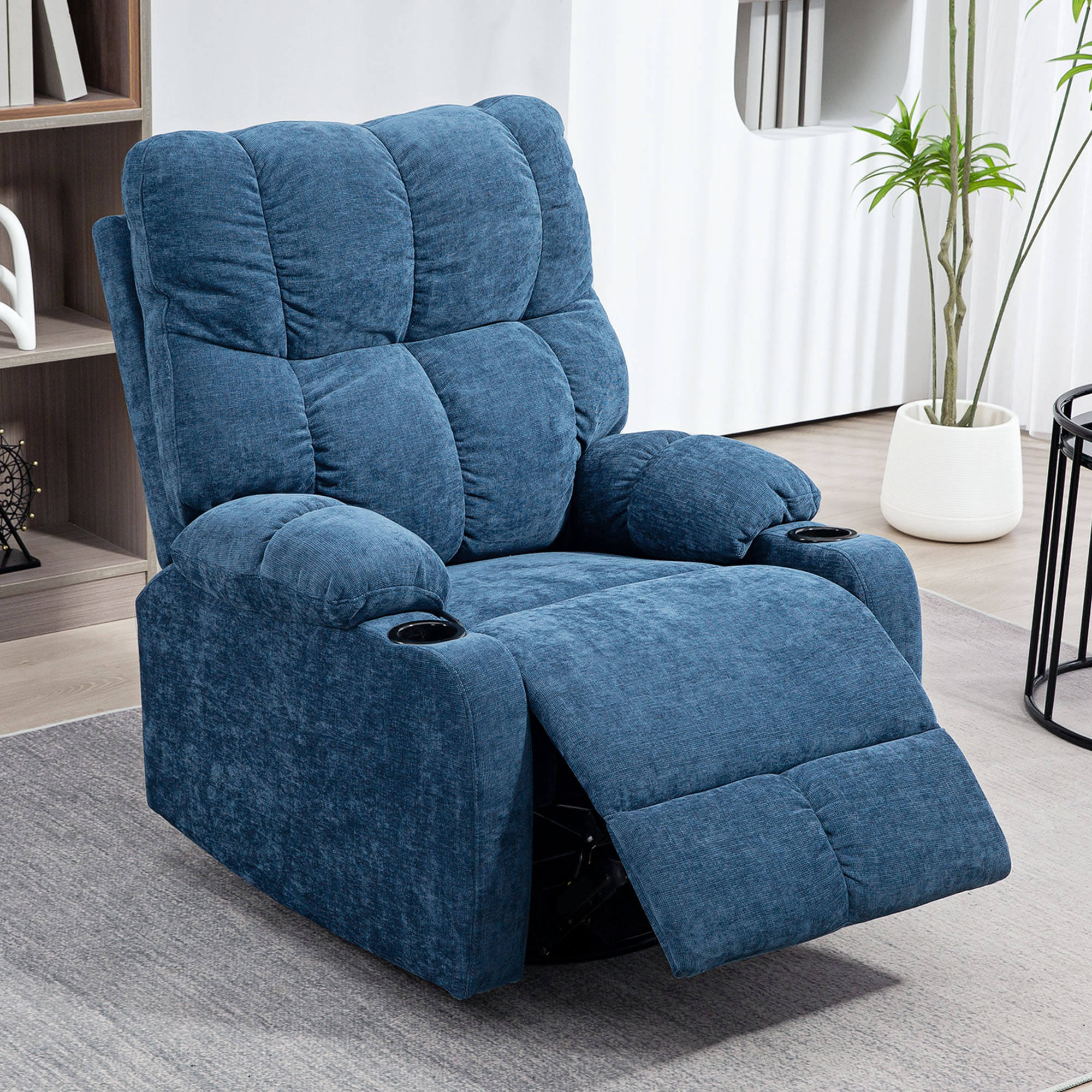 HOMCOM Relaxstoel met Voetensteun, Ligstoel, Draaibaar, tot 150 kg, Stalen Frame, 88x96x108cm, Donkerblauw