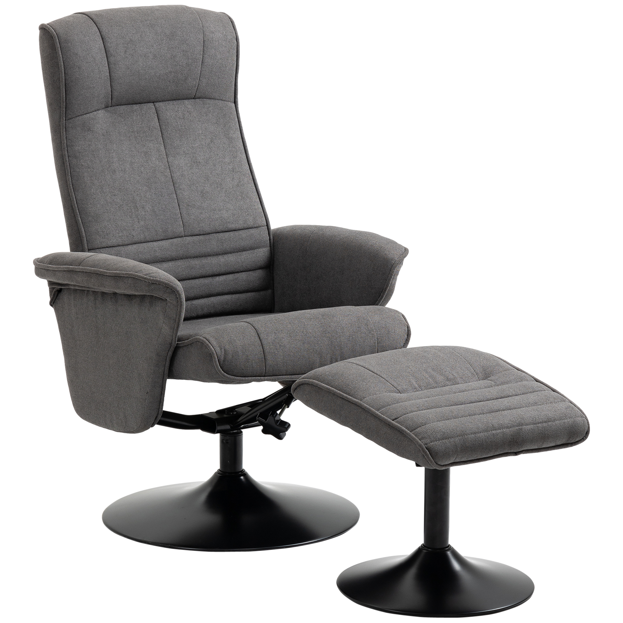 HOMCOM Relaxfauteuil met Voetenbankje, Verstelbare Rugleuning, 69 cm x 71 cm x 104 cm, Donkergrijs + Zwart
