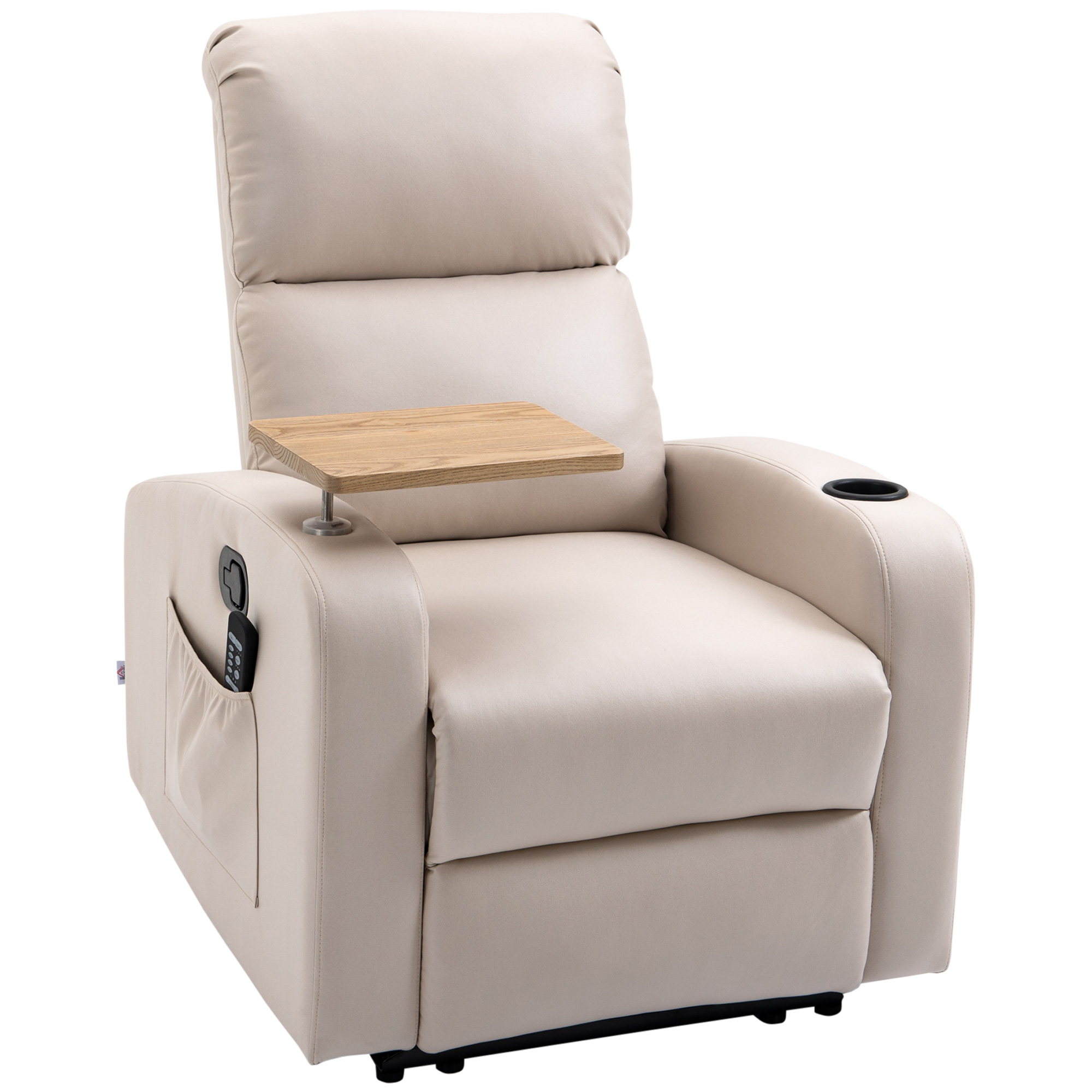 HOMCOM Massagestoel Relaxstoel Ligstoel, 1 Opklaptafel, 1 Voetensteun; 77 cm x 93 cm x 105 cm, Lichtgrijs