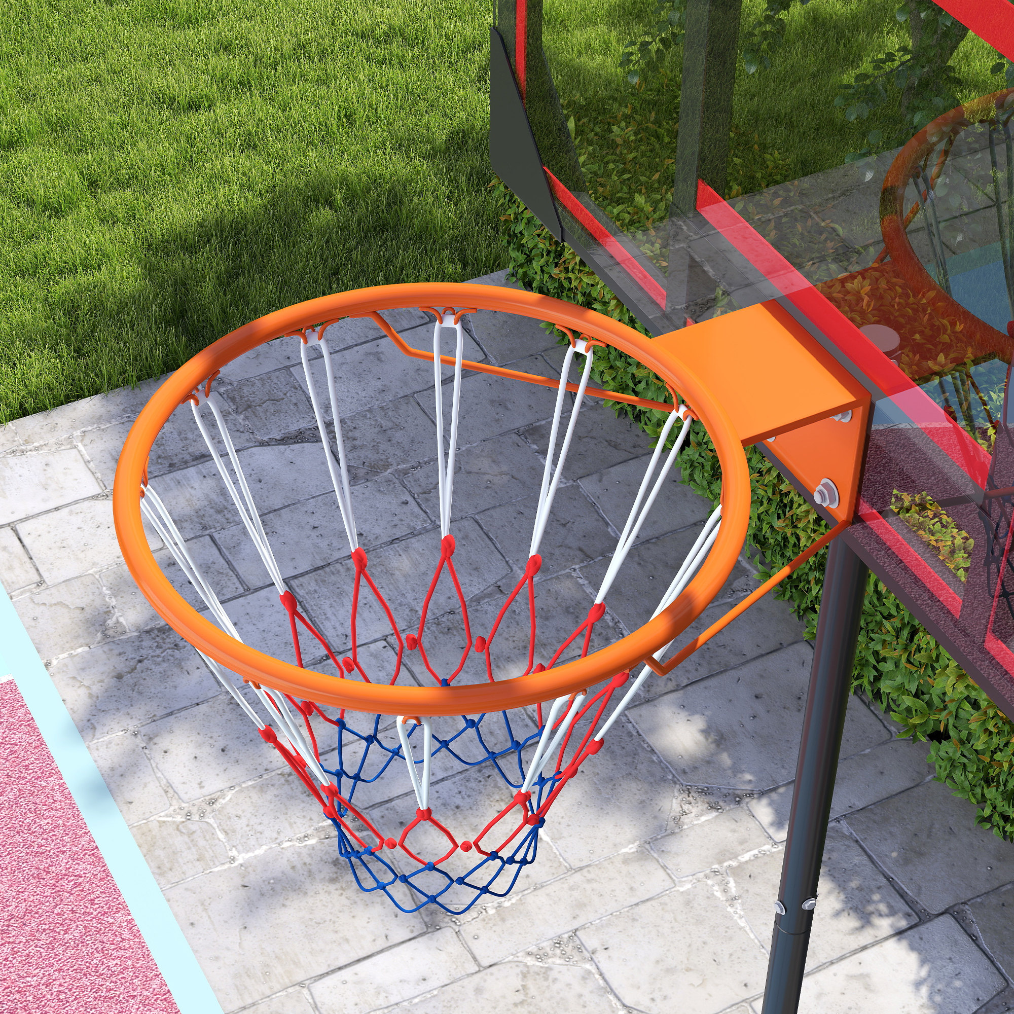 AIYAPLAY Kinderbasketbalring, buiten, voor kinderen, 210-260 cm in hoogte verstelbaar, met wielen, vanaf 6 jaar, Rood