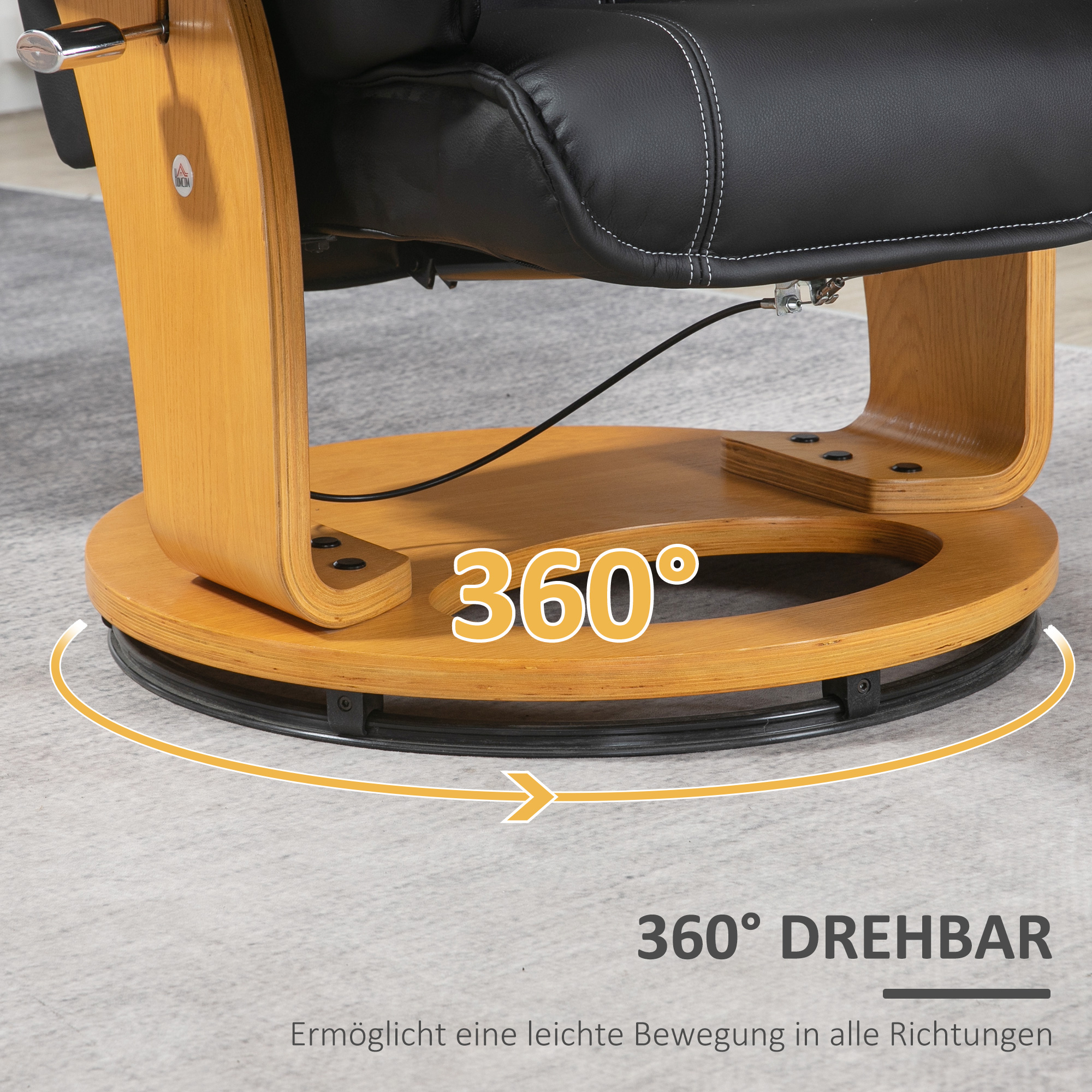 HOMCOM Fauteuil met voetenbank, tv-stoel, fauteuil, verstelbare rugleuning, 360° draaibaar, zwart+bruin