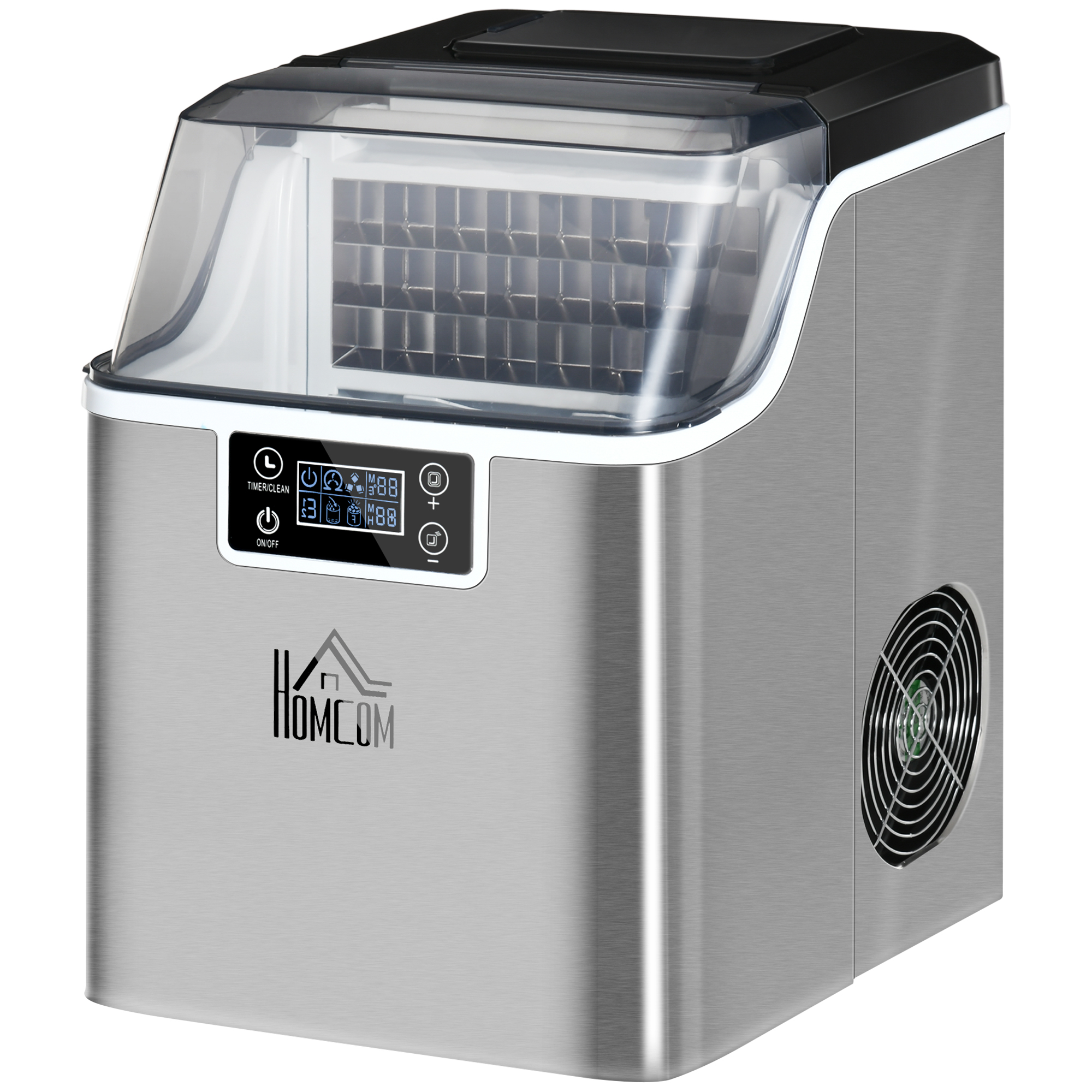 HOMCOM ijsblokjesmachine 20 kg/24u 2.3 l ijsblokjesmachine met 3.2 l waterreservoir display RVS zilver 25,2 x 36 x 37,1 cm