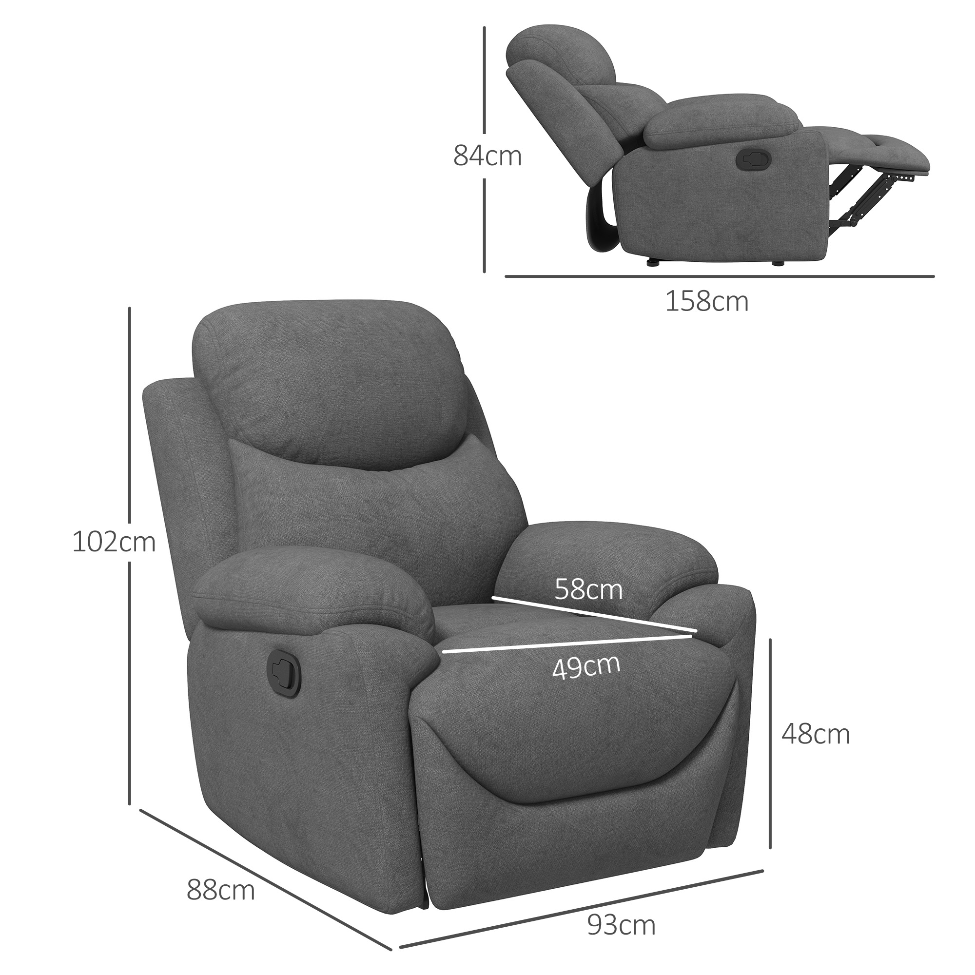 HOMCOM Relaxstoel, TV-stoel met ligfunctie en stoffen bekleding