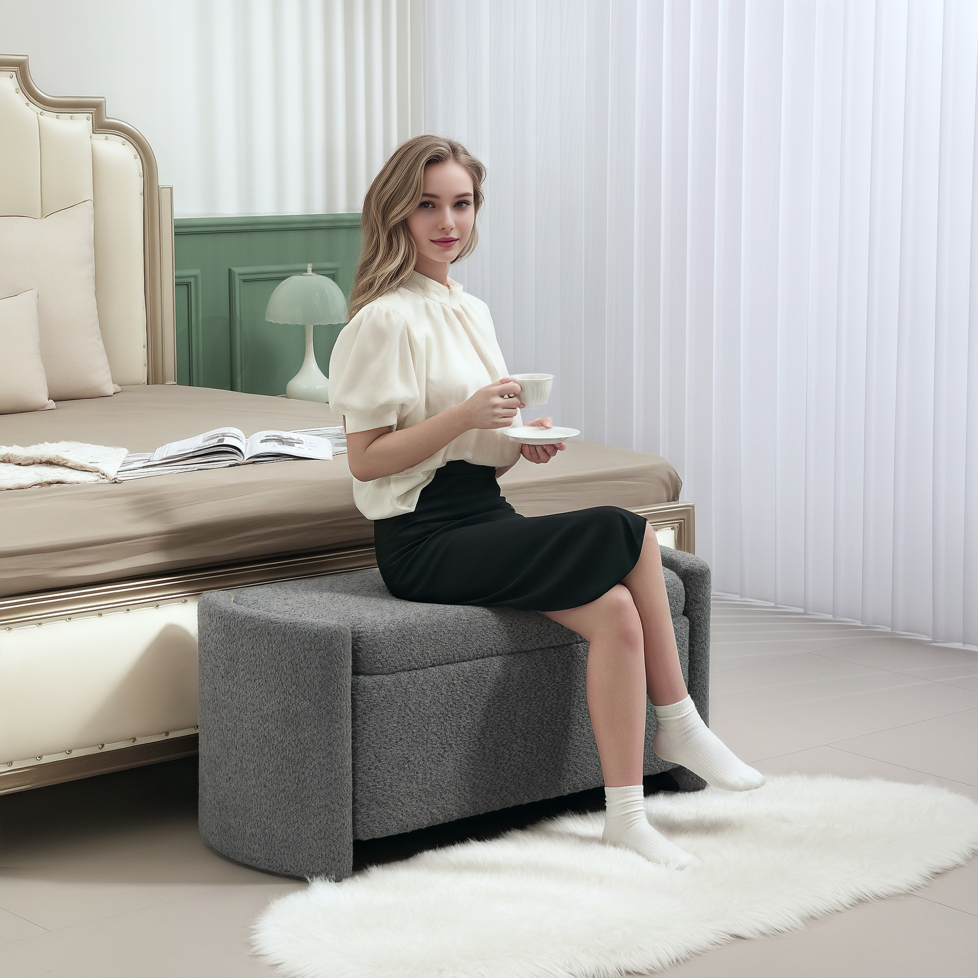HOMCOM Gestoffeerde Bank met Opbergruimte Halbank Schoenenbank, 105 cm x 44 cm x 45,5 cm. Grijs
