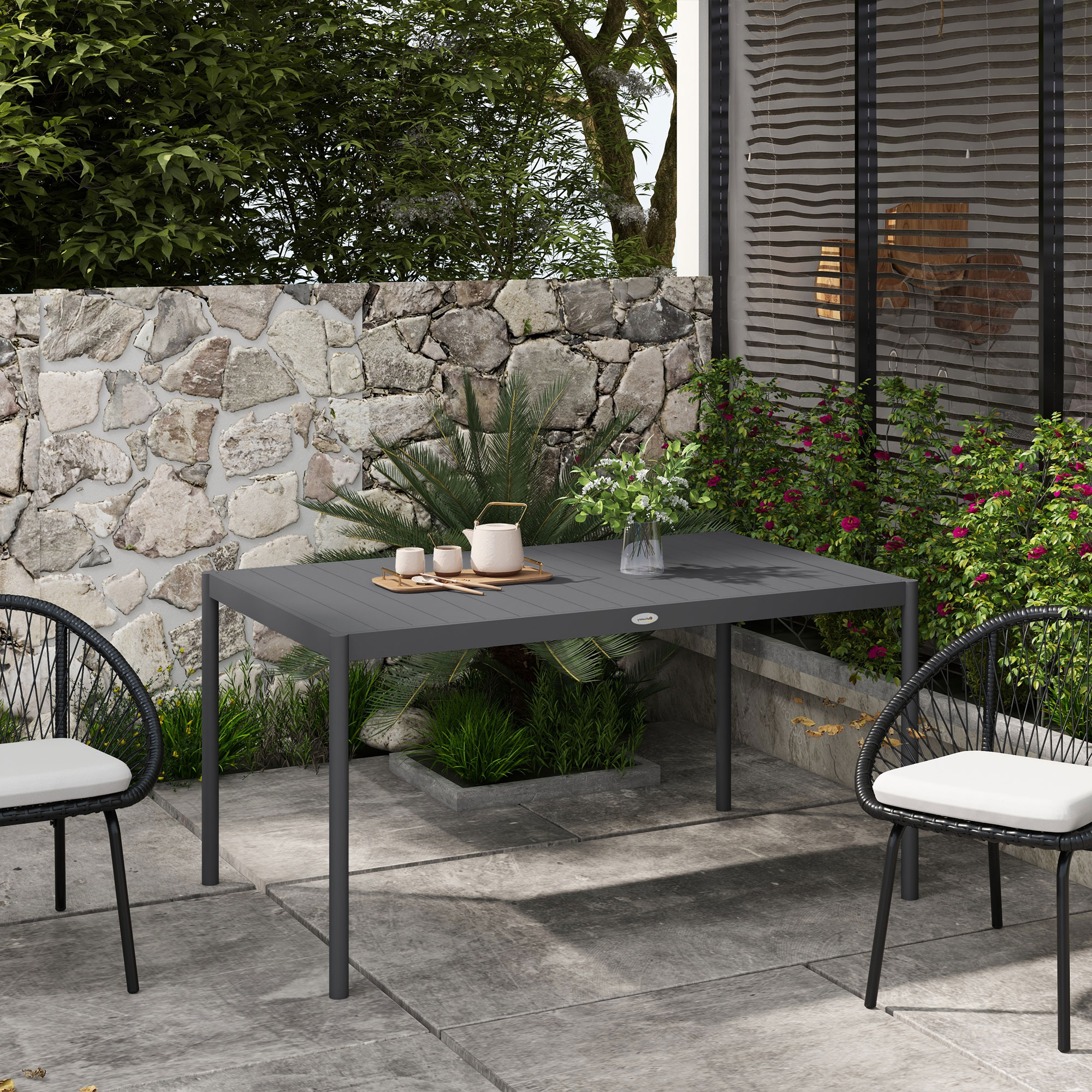 Outsunny Tuintafel Buitentafel, weerbestendig, Aluminium, 145 x 90 x 74 cm, Donkergrijs