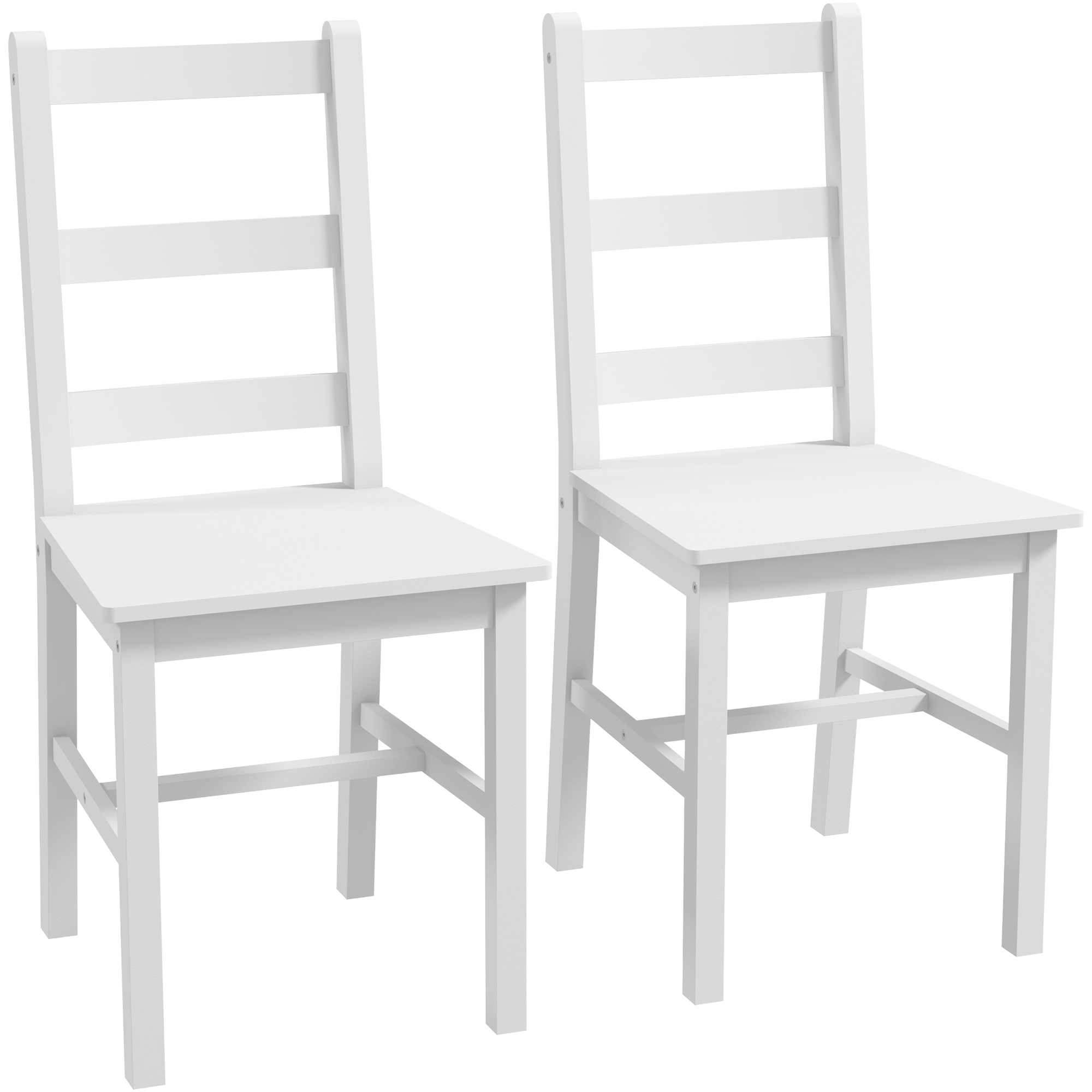 HOMCOM Eetkamerstoelen 2-delige set, Houten keukenstoel met lattenrugleuning, Antislip 41,5 x 46 x 90 cm Wit