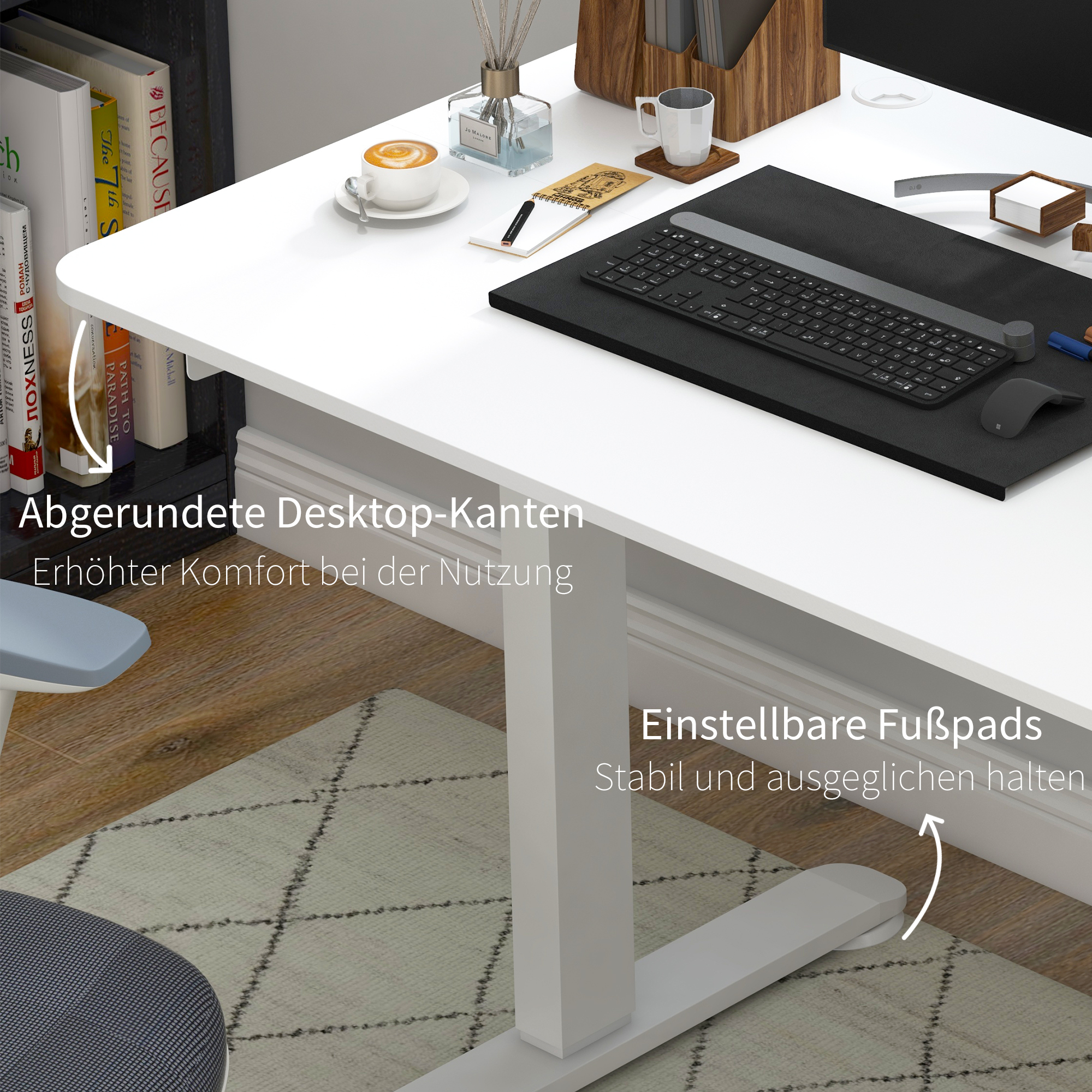 Vinsetto Elektrisch Verstelbaar Sta-Bureau Computertafel, 140 cm x 70 cm x 116 cm, Wit