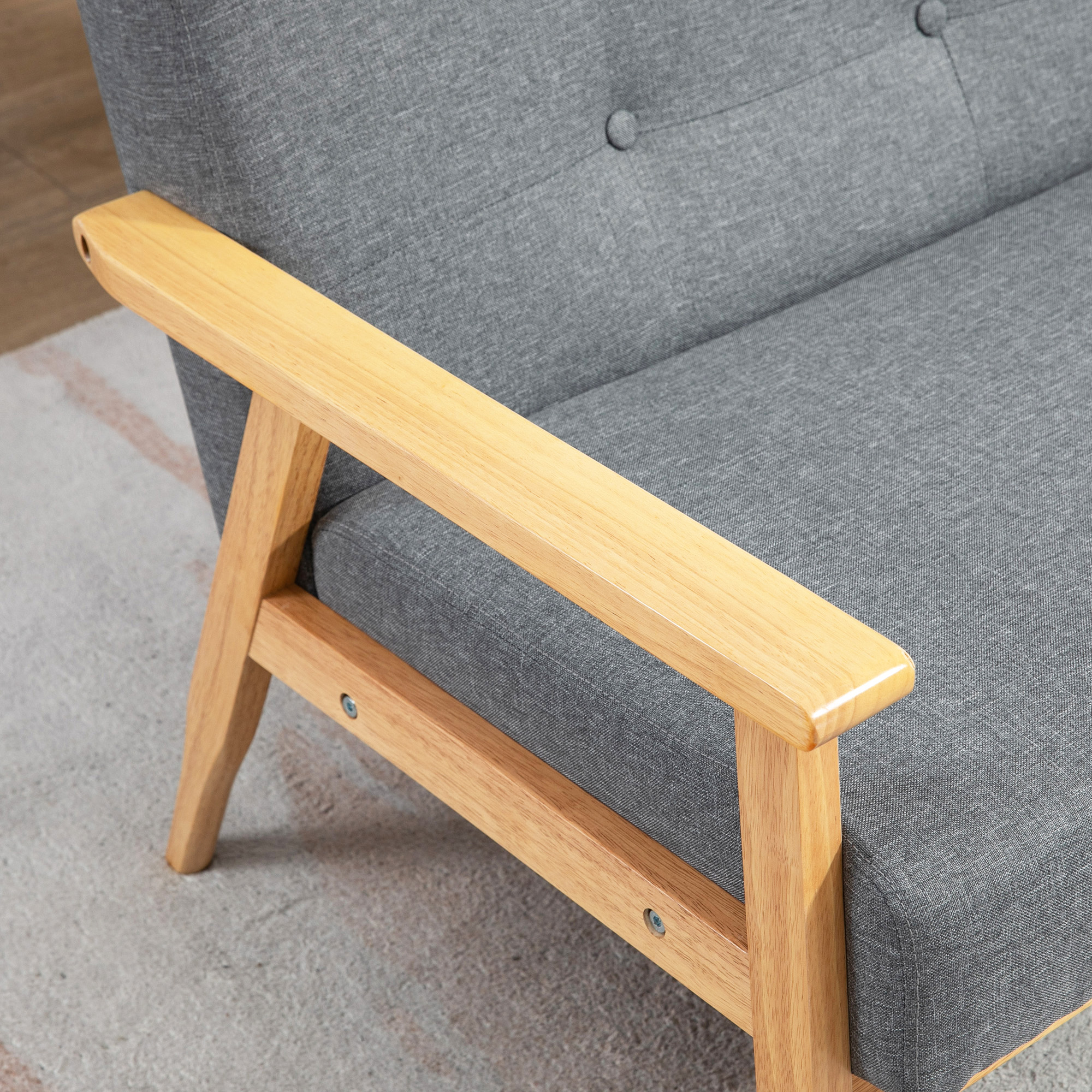 HOMCOM Driezitsbank van Kautschukhout, 154,5 x 69,5 x 73 cm, Grijs