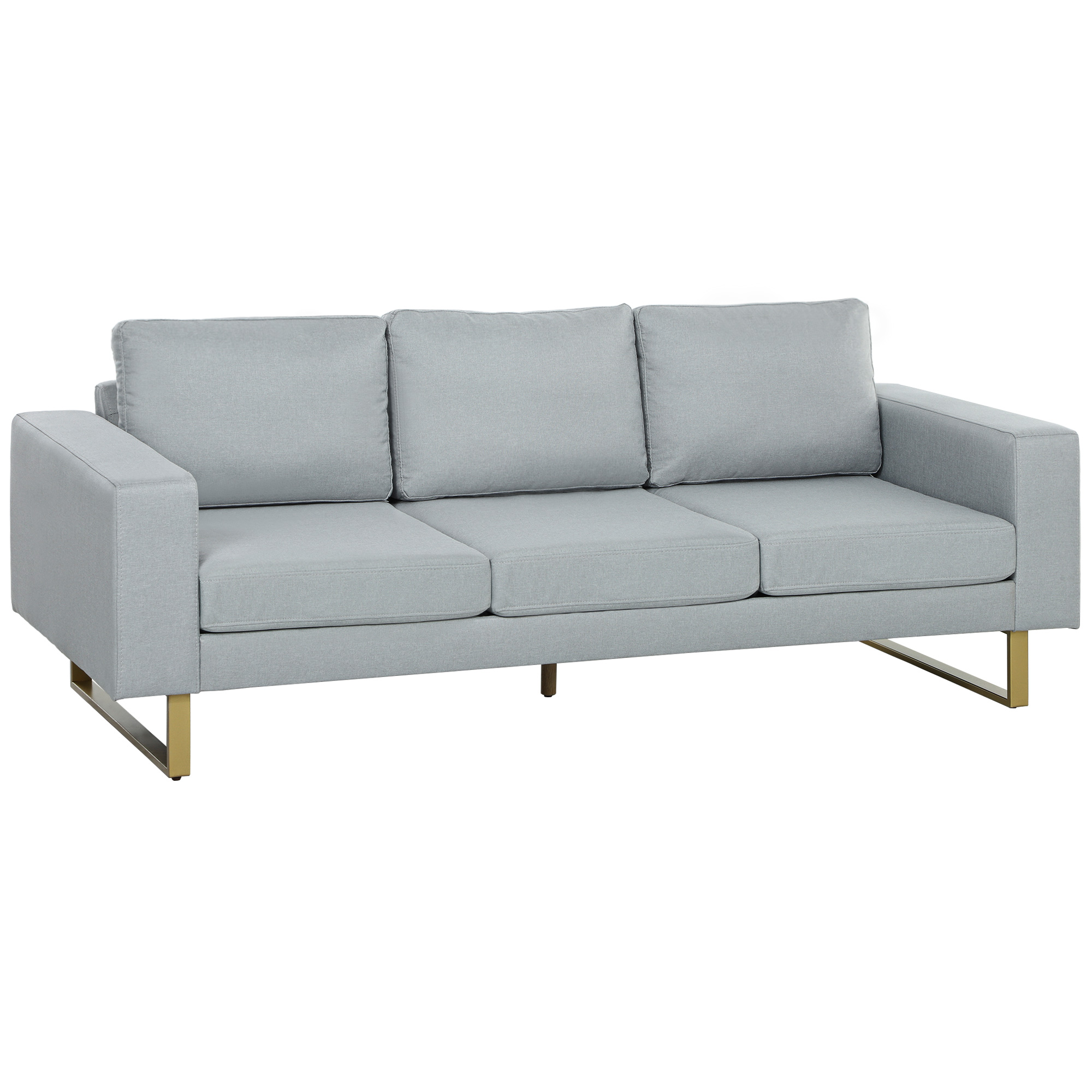 HOMCOM 3-Zitsbank, Bank met Houten Frame, Metalen Poten, Eenvoudig Ontwerp, Lichtgrijs