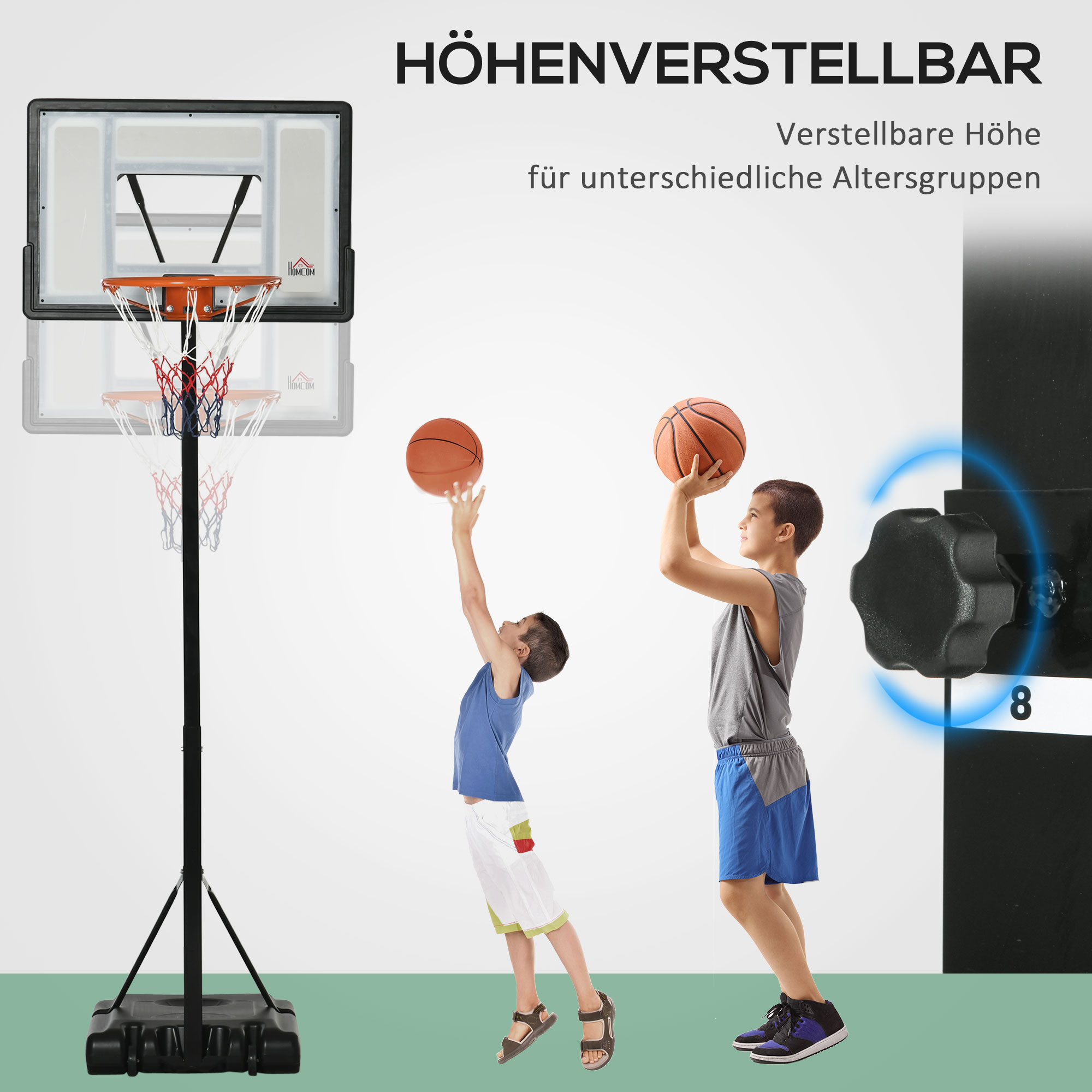 HOMCOM Verstelbare Basketbalstandaard met Wielen 210-260 cm - Voor Buiten & Binnen