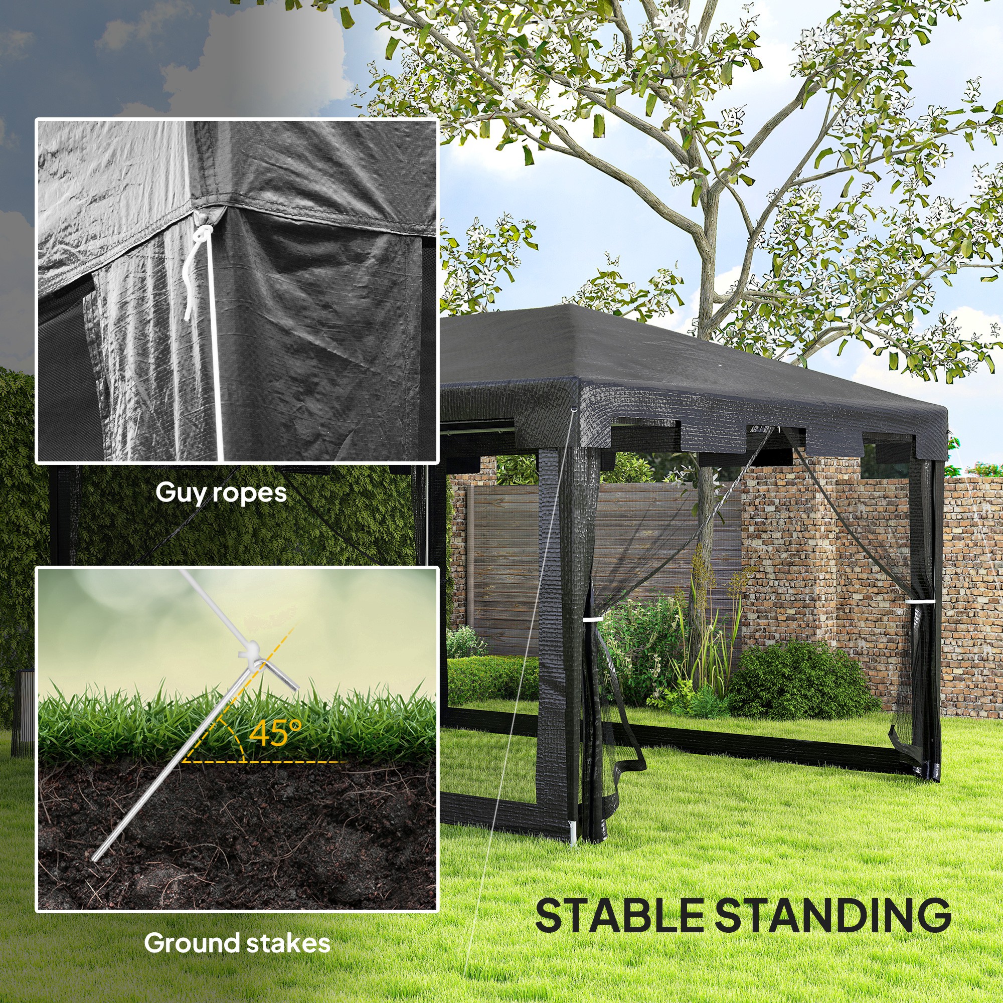 Outsunny Paviljoen 3 x 3 m - Weerbestendig, Opvouwbaar, 395 cm x 295 cm x 255 cm, Zwart