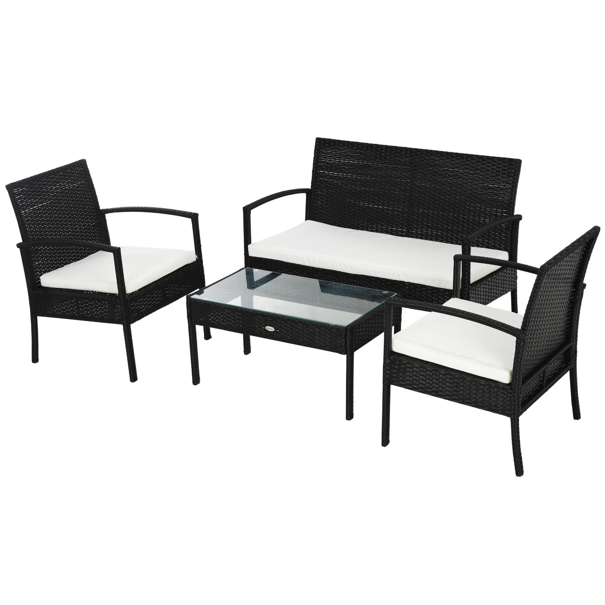Polyrotan zitgroep 7-delig. Tuinset lounge tuin met zwarte kussens
