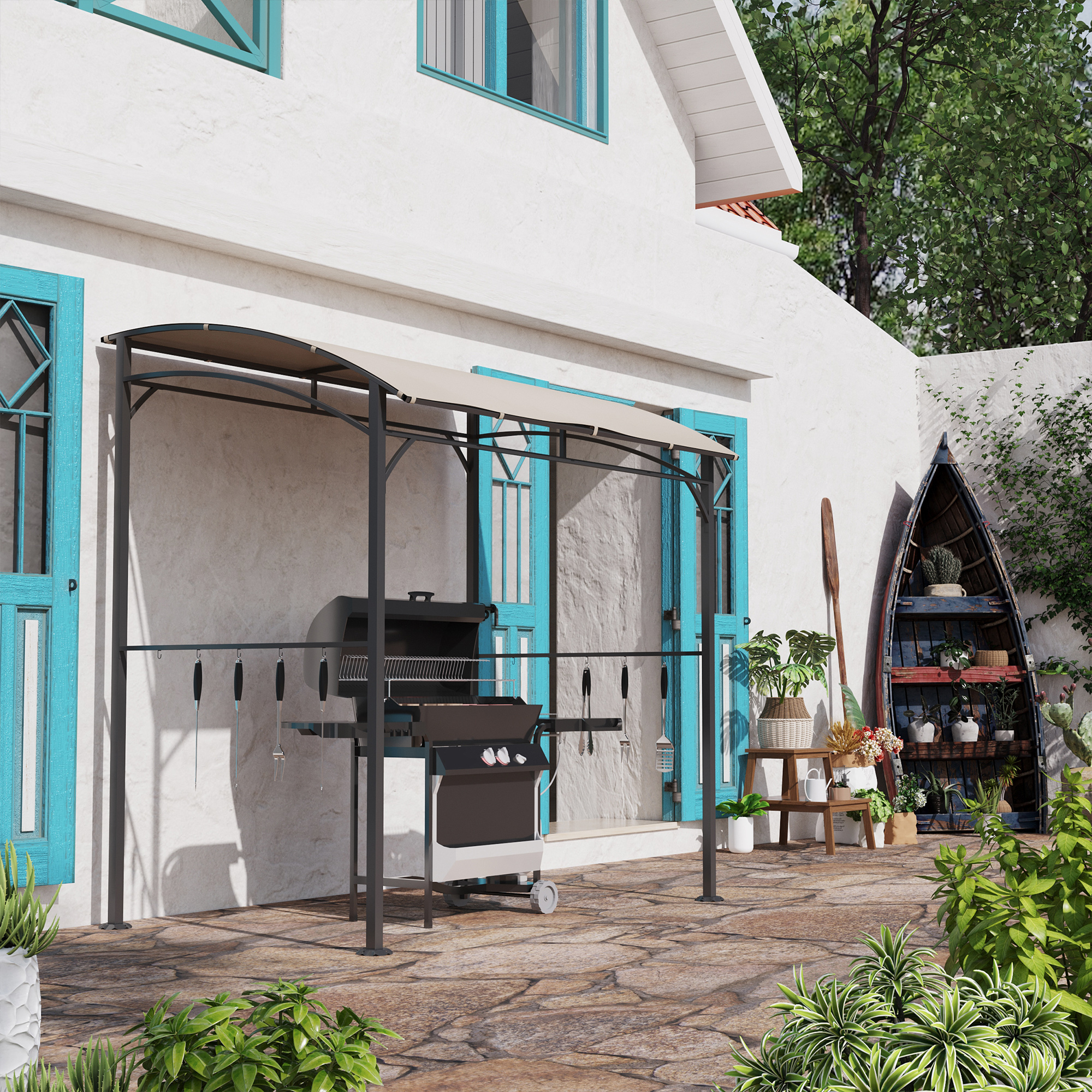 Outsunny grill paviljoen BBQ paviljoen grill paviljoen tuintent vlamvertragend dak