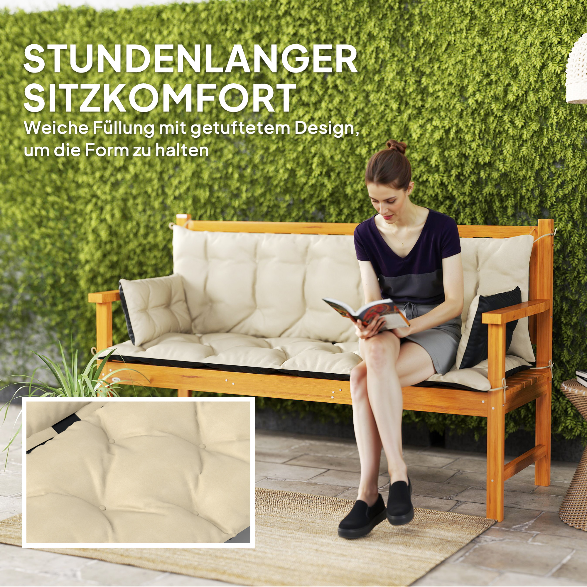 Outsunny Tuinbankkussen-Set voor Bank of Hollywoodschommel, Tweekleurig, Polyester, Schuim, 180 x 110 x 8 cm, Beige