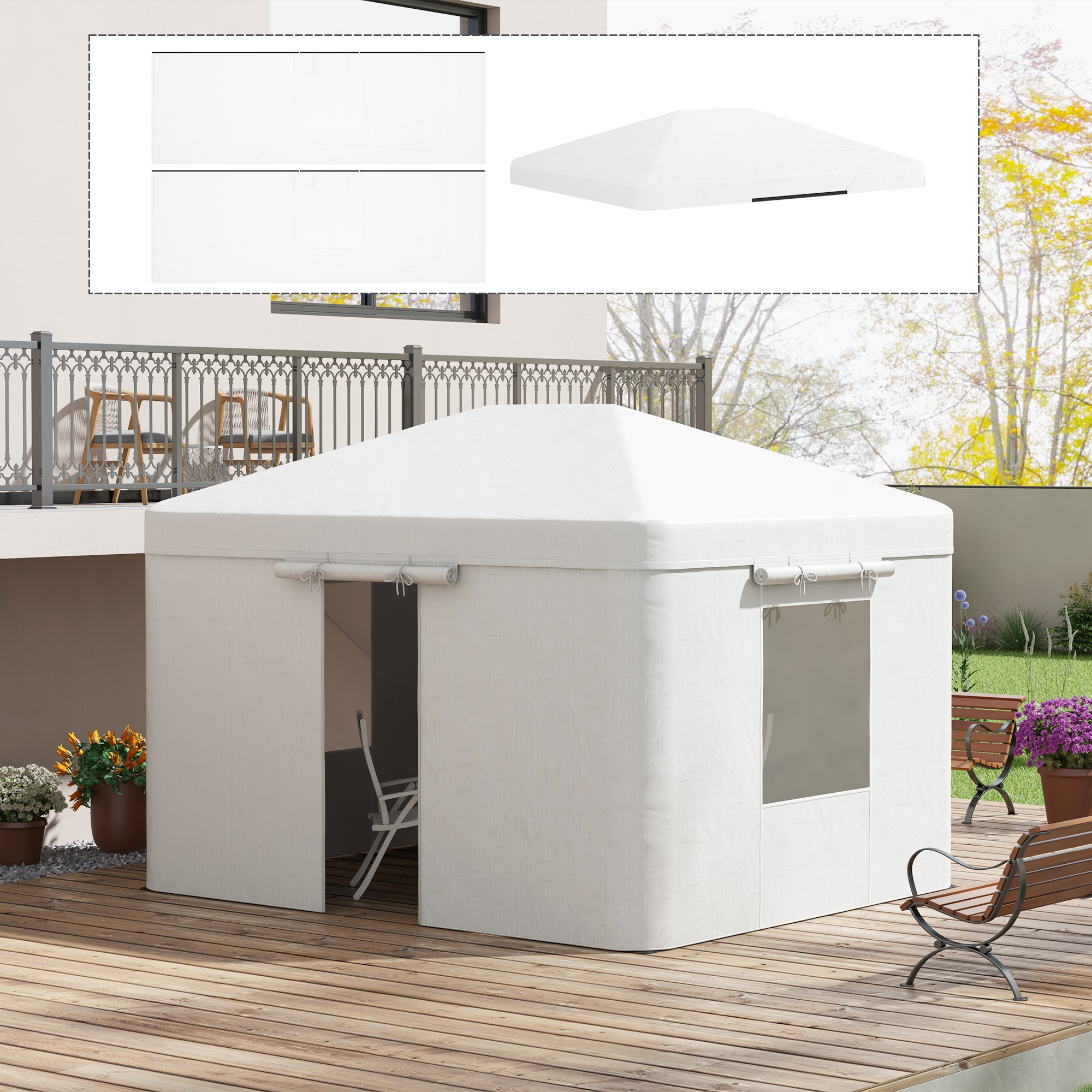 Outsunny Vervangend dak voor paviljoen, vervangende luifel, weerbestendig, 360 x 300 x 270 cm, wit