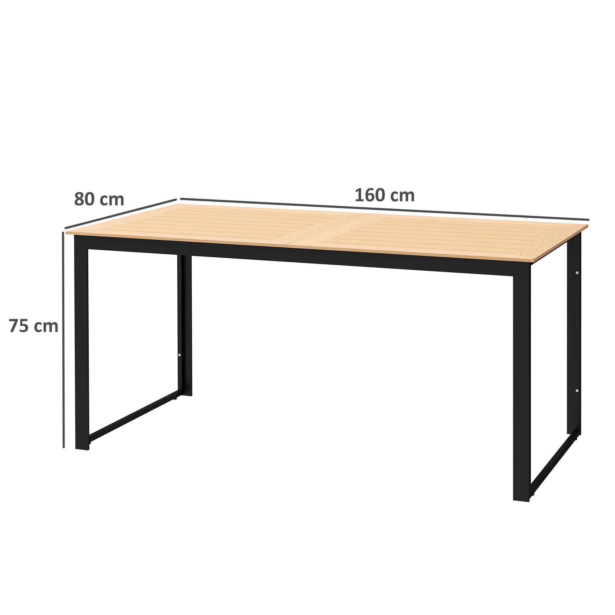 Outsunny Weerbestendige Tuintafel voor 6 - 160 x 80 cm met Lamellen-Tafelblad, Buitentafel in Teak Look