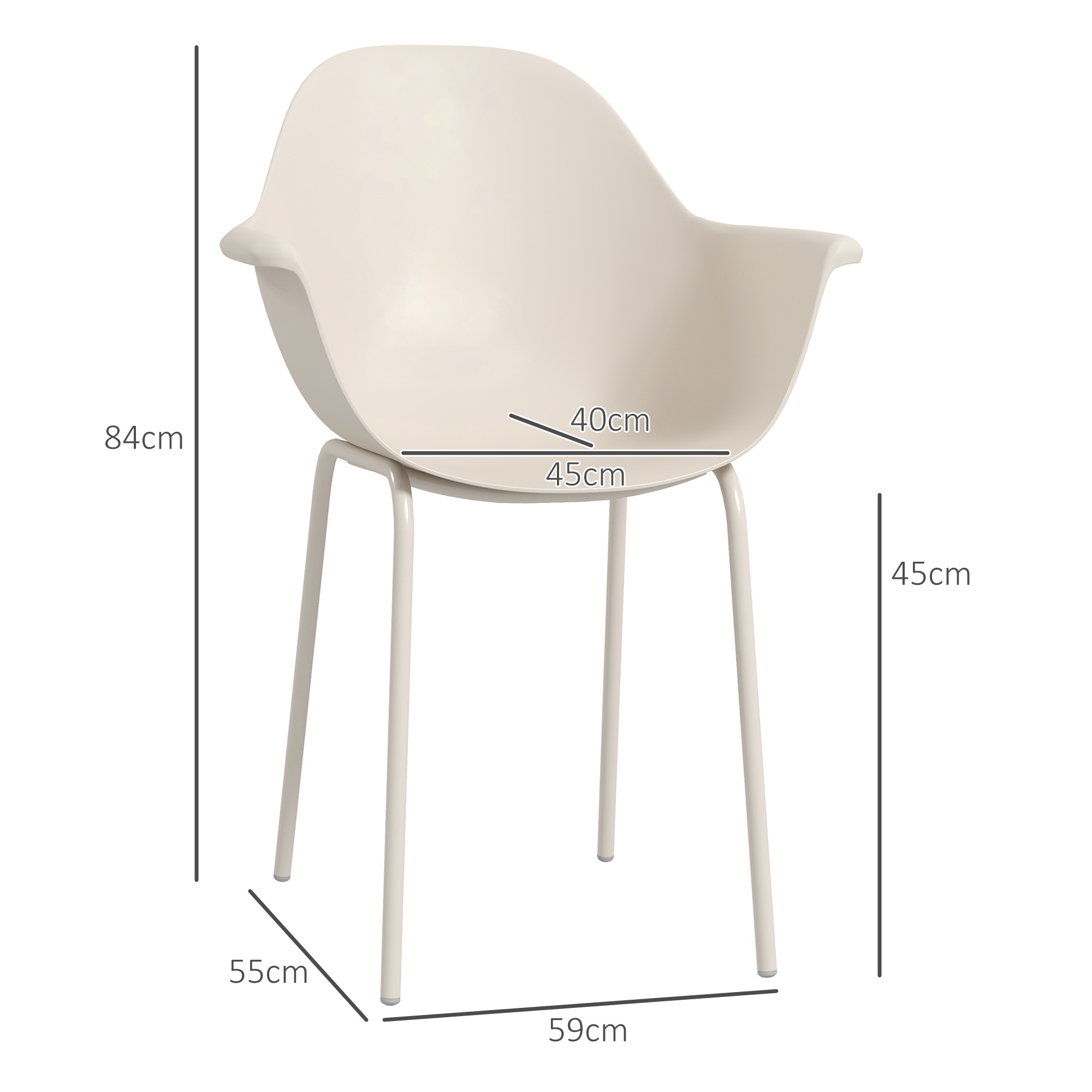 Outsunny 4-delige set tuinstoelen, buitenstoelen, tuinstoel, modern design, 59 cm x 55 cm x 84 cm, grijs