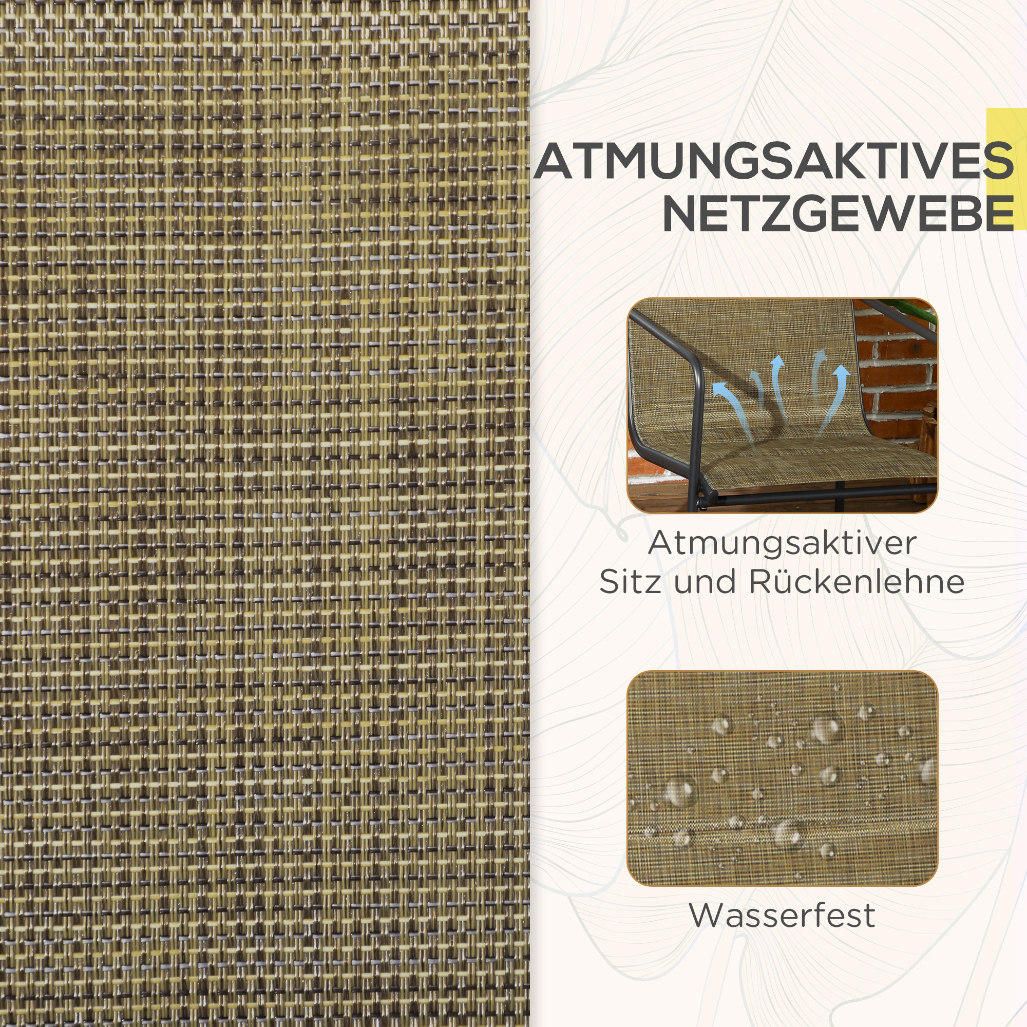 Outsunny Tuinstoel, 2-delige set, ademende bekleding, stevig metalen frame, 54x66,5x88cm, Zwart/Bruin