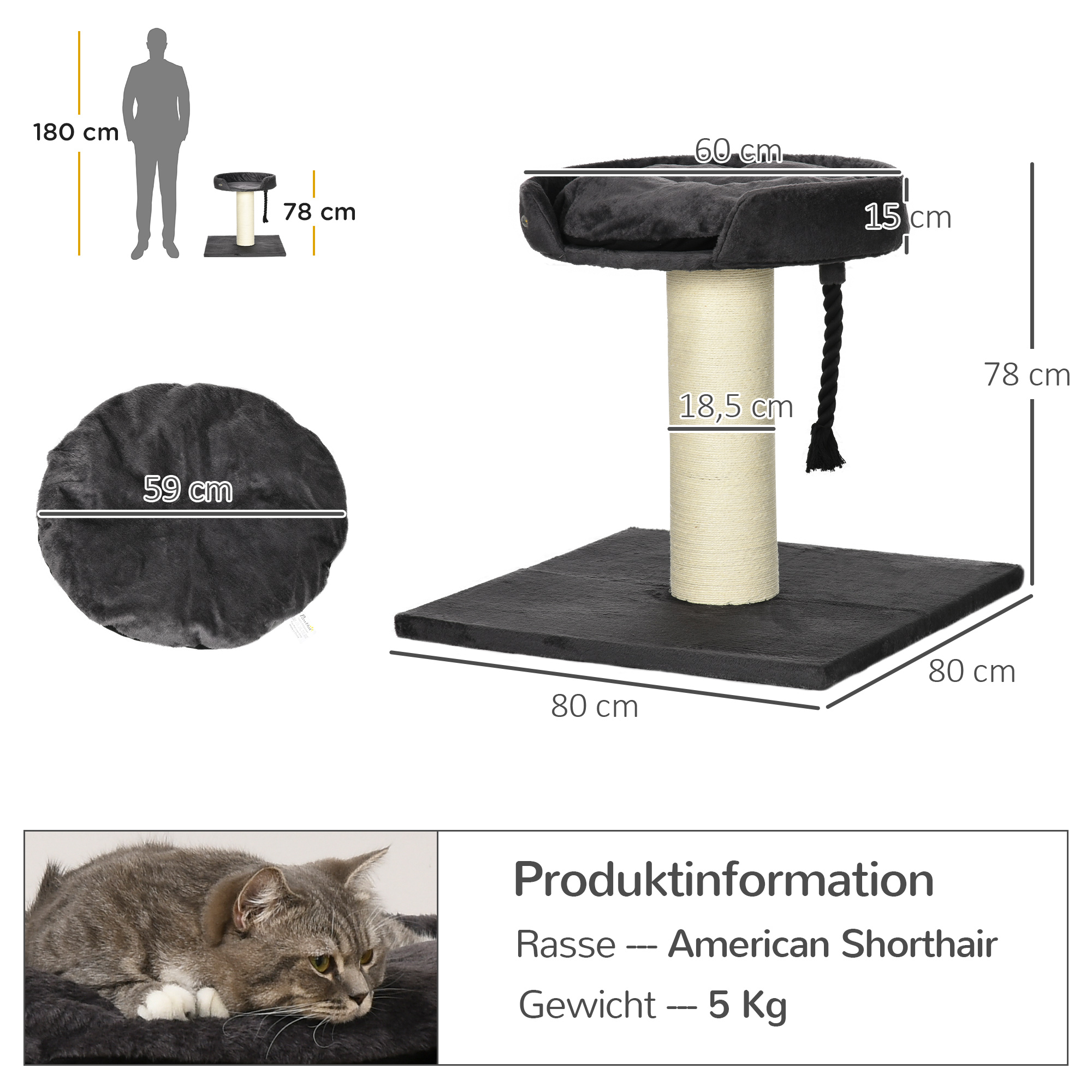 PawHut stevige krabpaal voor grote katten, kattenboom met kattenbed, XXL