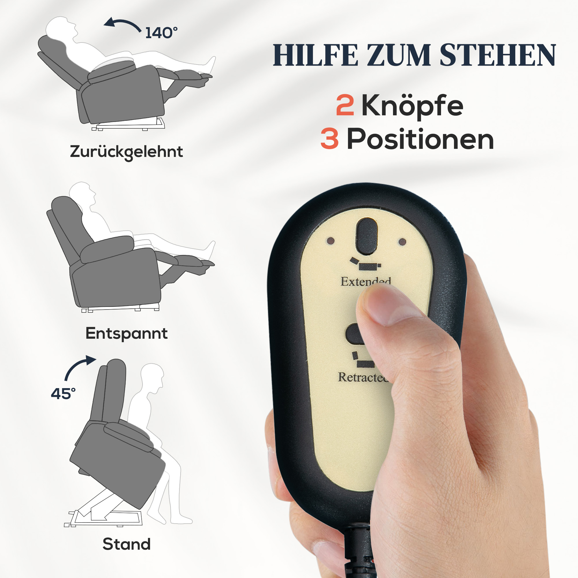 HOMCOM Opsta-fauteuil, Relaxfauteuil met Elektrische Opstahulp, met Afstandsbediening, Zijvak, Grijs
