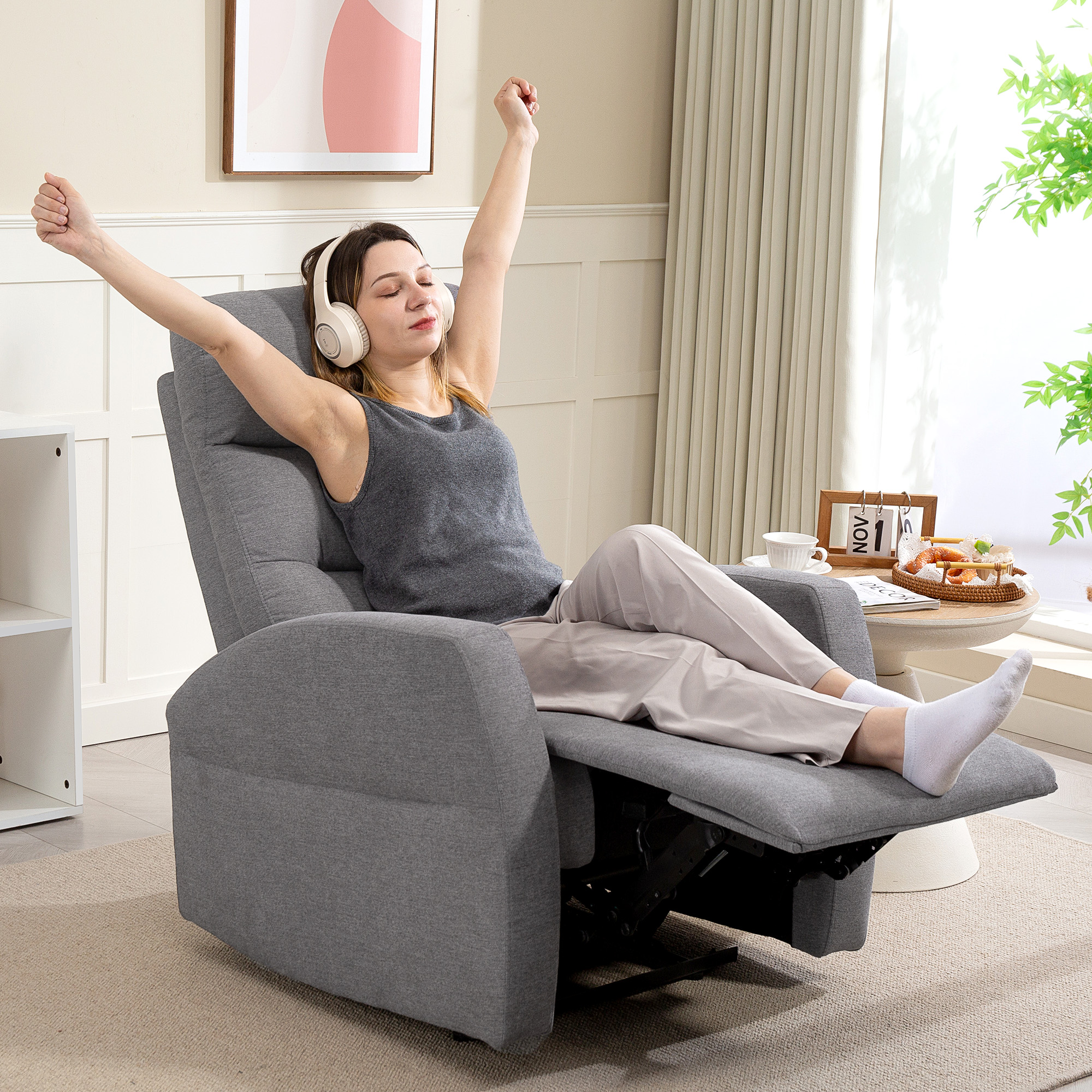 HOMCOM Verstelbare Relaxfauteuil met Voetsteun, Moderne Gepolsterde Stoel, Donkergrijs