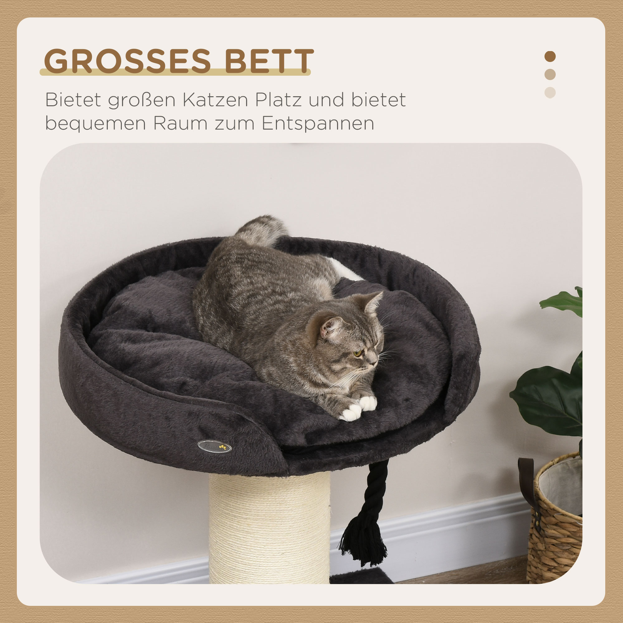 PawHut stevige krabpaal voor grote katten, kattenboom met kattenbed, XXL