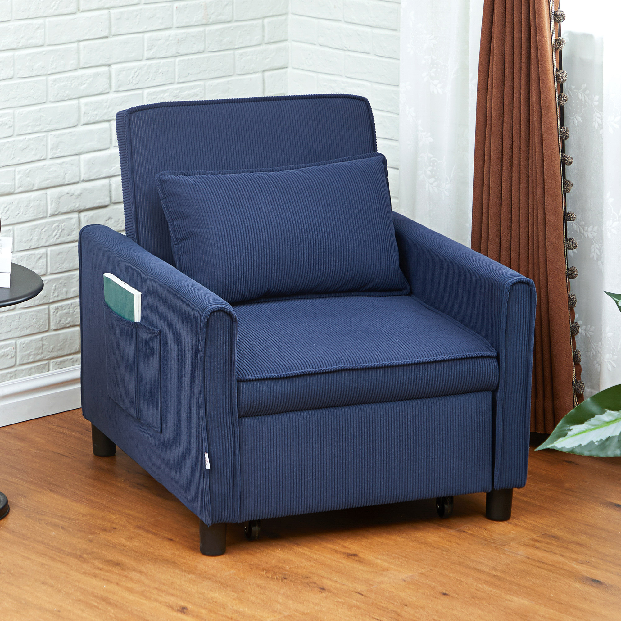 HOMCOM Slaapfauteuil, Verstelbaar, 3 Posities, Corduroy Bekleding, tot 120 kg, Blauw