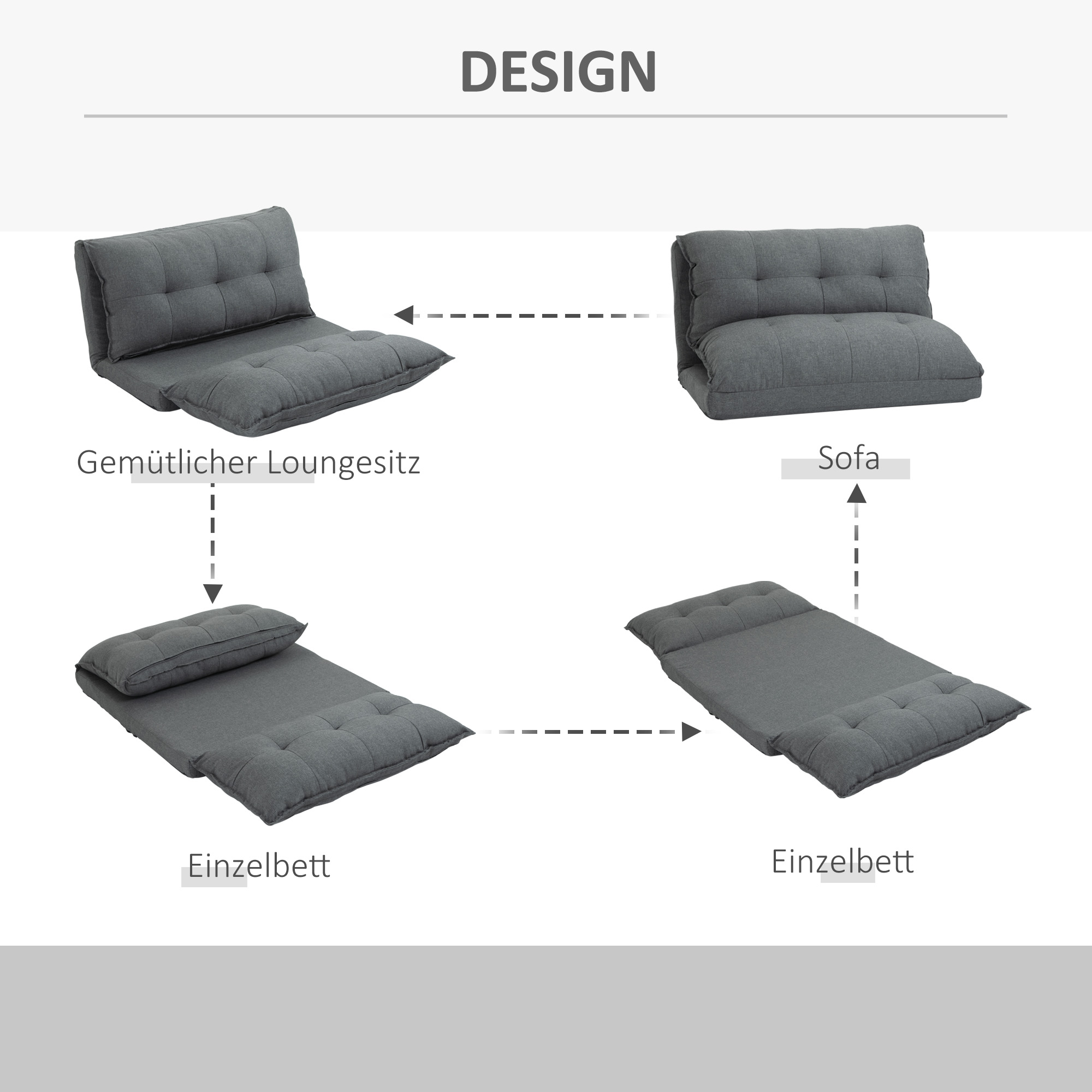 HOMCOM Diepe Relaxstoel, 13 Standen, Linnenlook, Metalen Structuur, 100 x 71 x 54 cm, Grijs