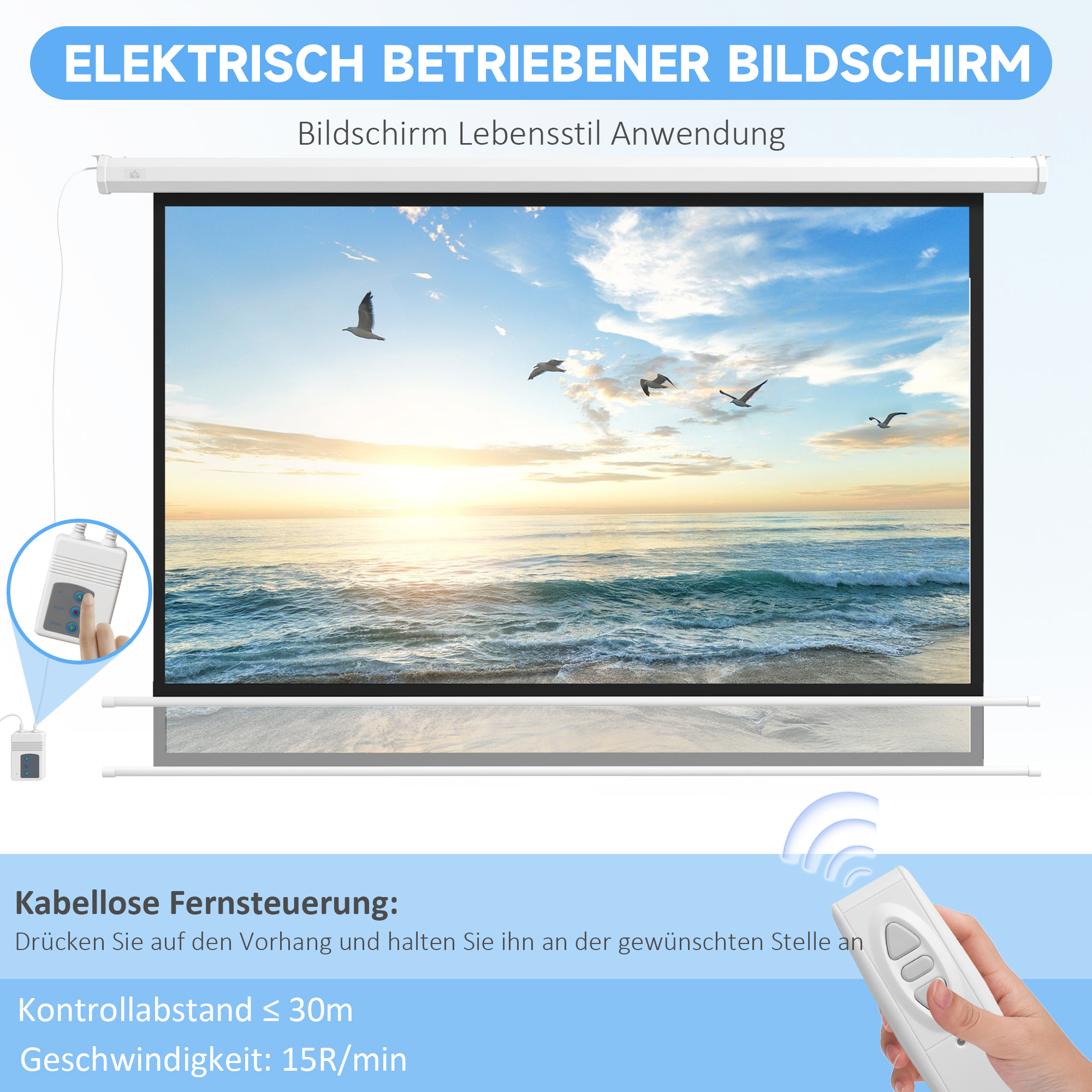 HOMCOM Projector Scherm, 16:9 Formaat, Afstandsbediening, 266 x 149 cm (120 Inch), Wit
