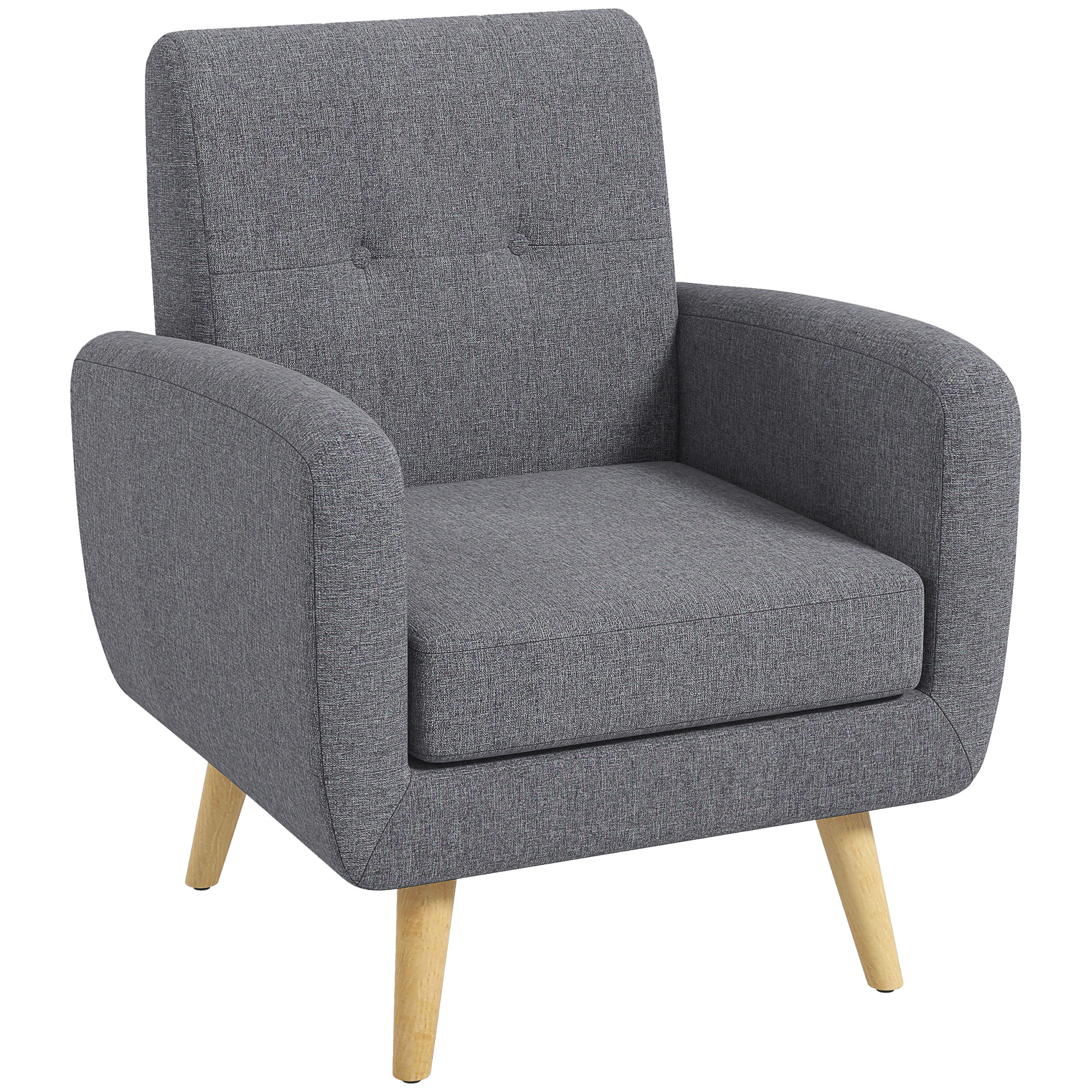 HOMCOM Fauteuil in Scandinavisch design, accentfauteuil, knoopstiksel, natuur + lichtgrijs