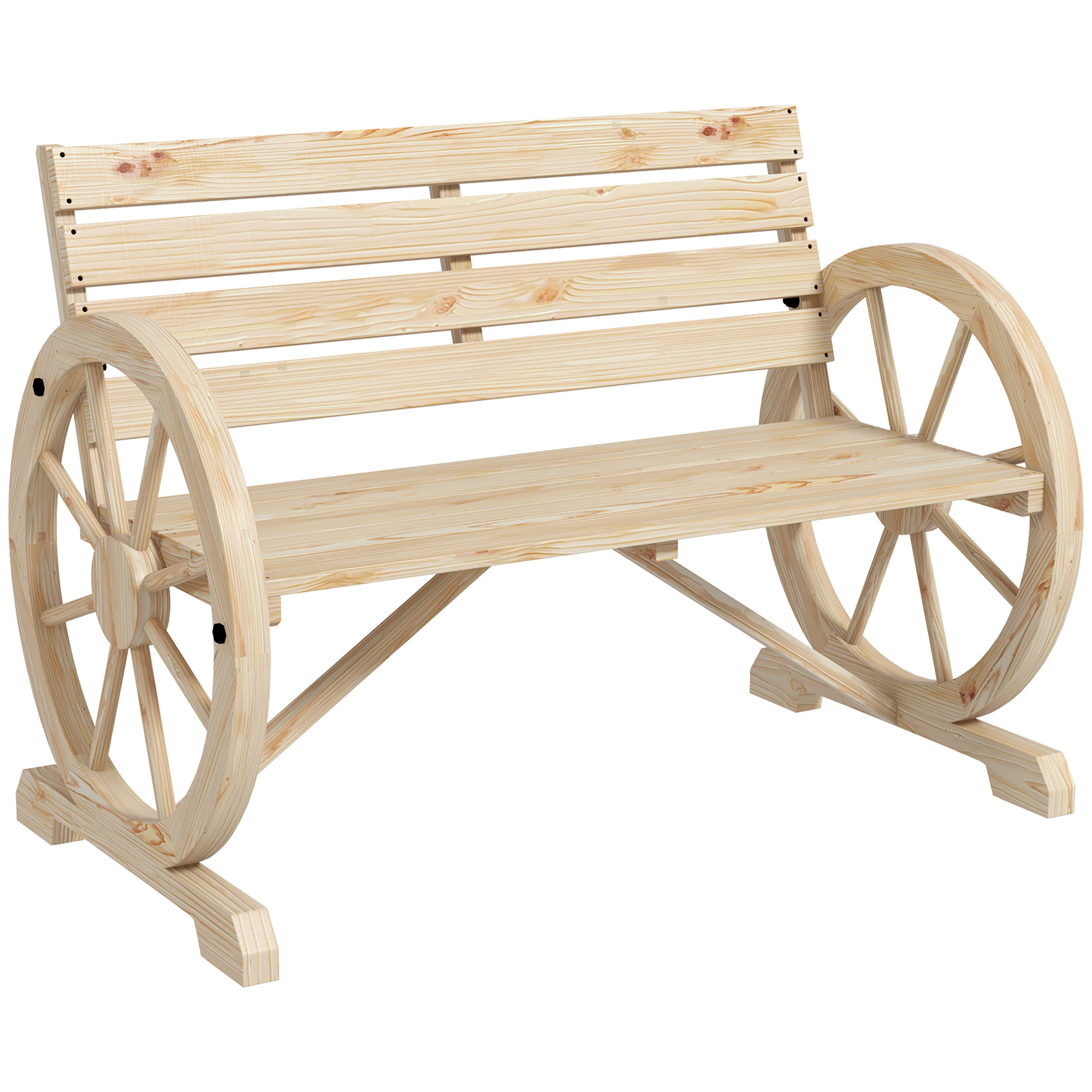 Outsunny Tuinbank, Wagenwiel-ontwerp, voor 2 personen, natuurlijk hout, donkerbruin, 105,5 x 56 x 79 cm, Natuurlijk