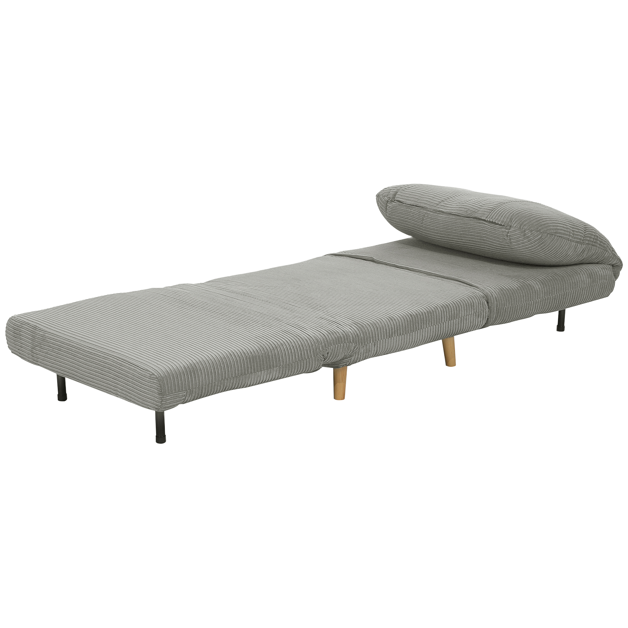 HOMCOM 2-in-1 Slaapstoel Logeerbed, verstelbare hoofdsteun in corduroylook 82 cm x 89 cm x 83 cm Grijs