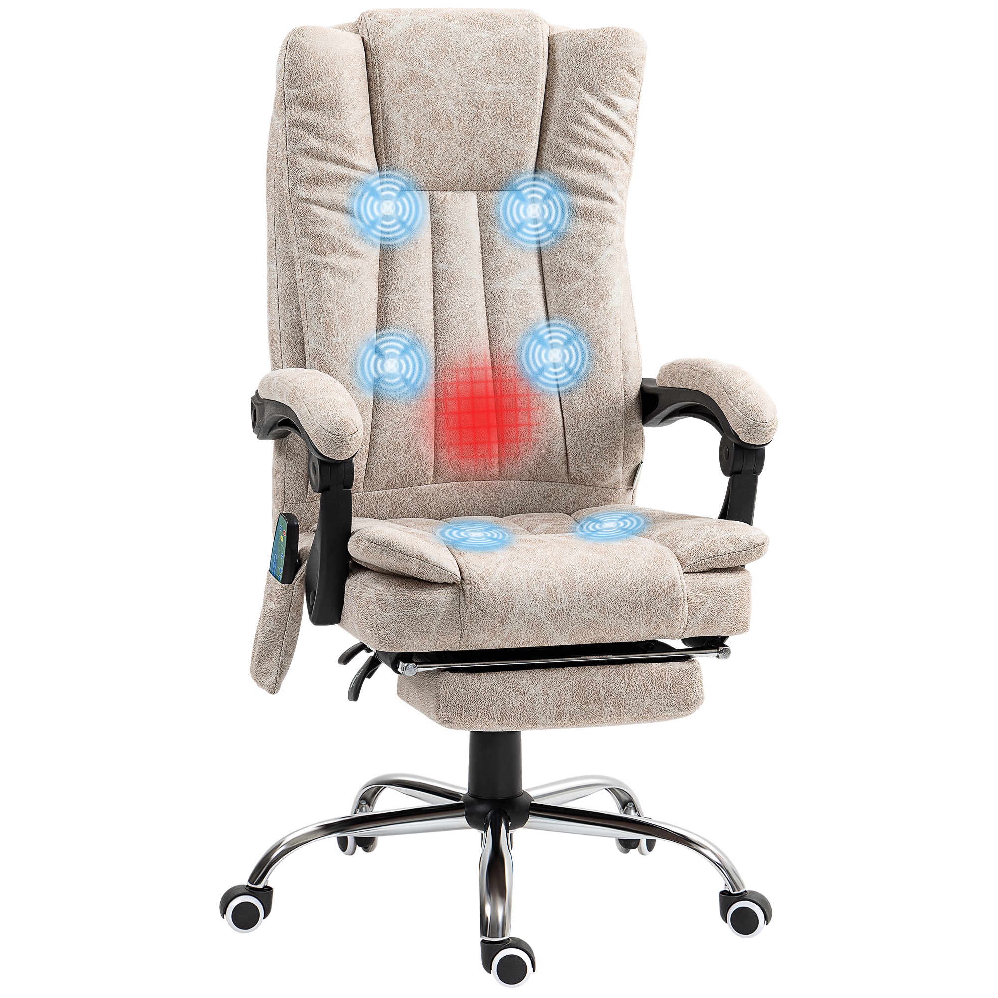 Vinsetto Bureaustoel met Massagefunctie, Ergonomische Schreibtischstoel met Ligfunctie, Verwarmingsfunctie en Zijzak, Crèmewit