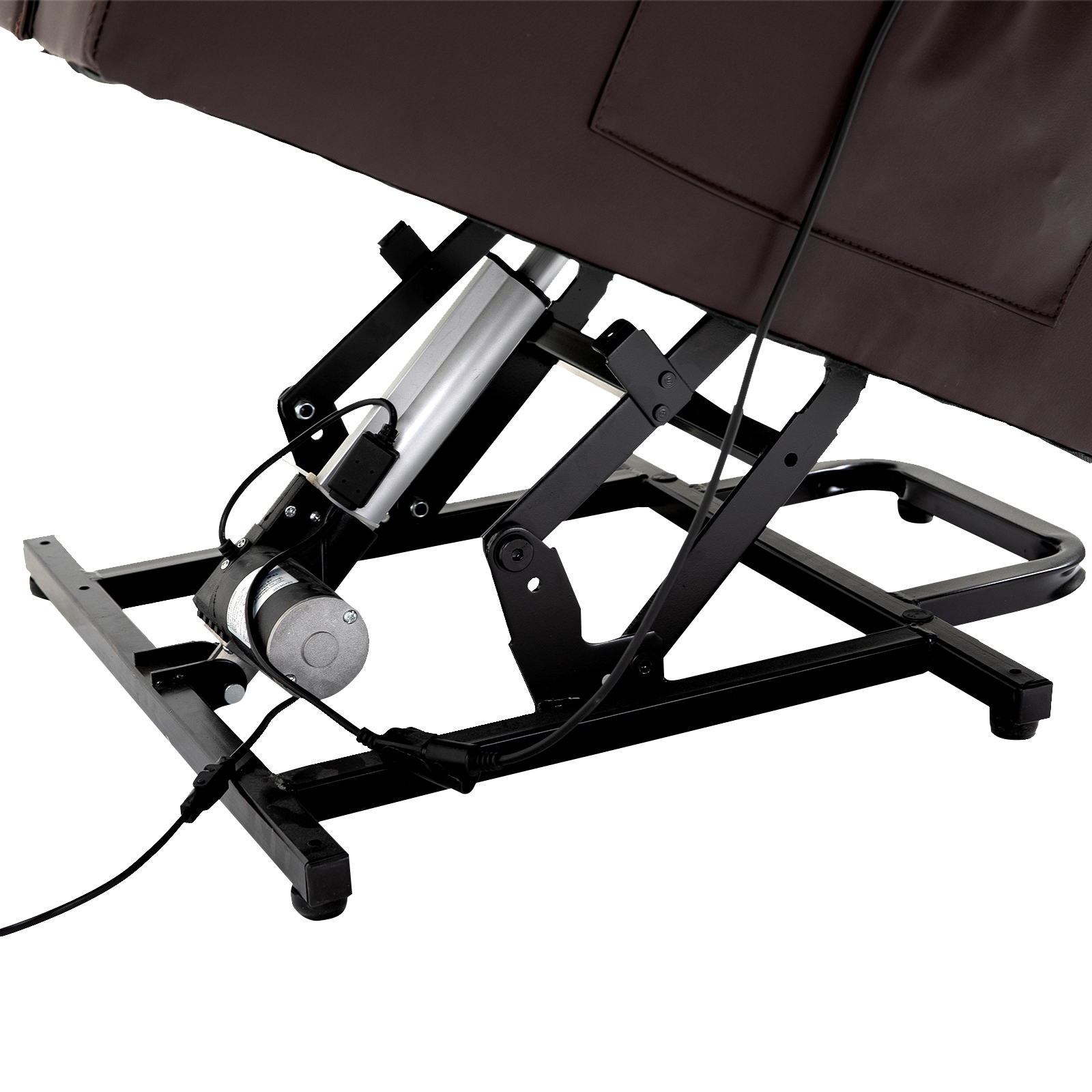 HOMCOM Massagestoel met opstaan hulp, relaxstoel, ligstoel, hoofdsteun, 8 vibratiepunten, 2 afstandsbedieningen, bruin